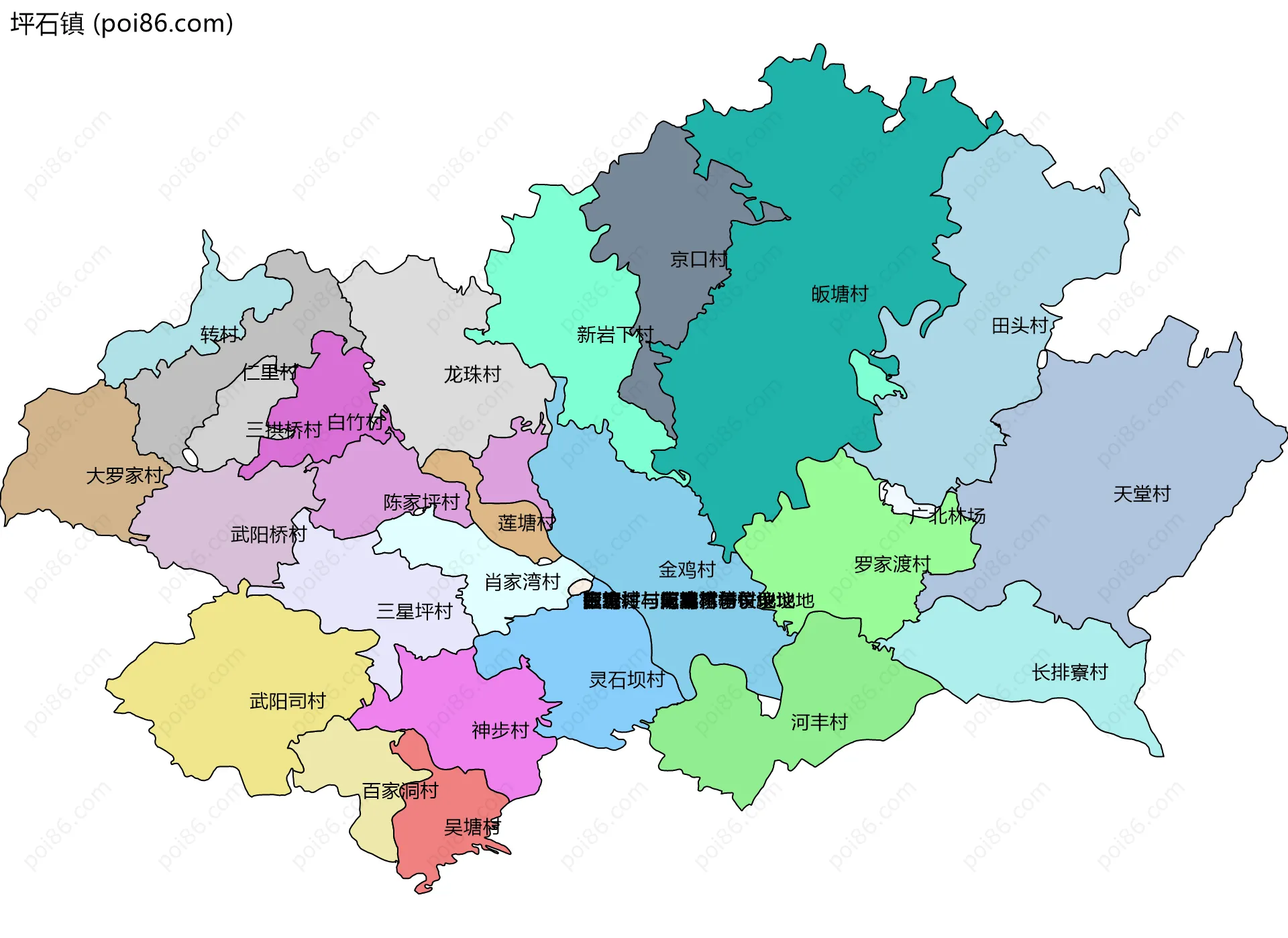 坪石镇边界地图(五级行政区划)