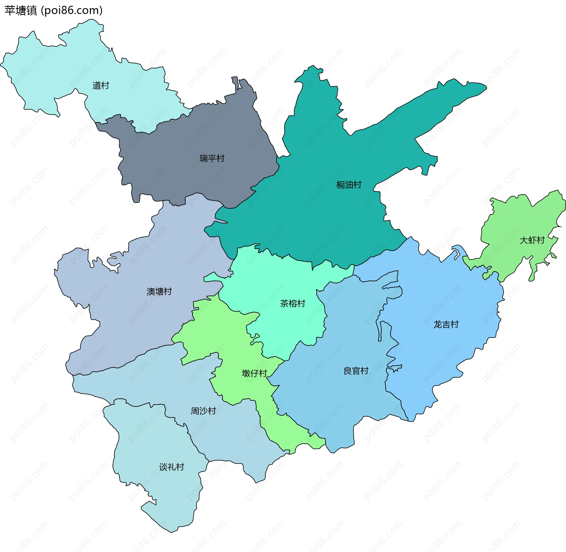 苹塘镇边界地图(五级行政区划)