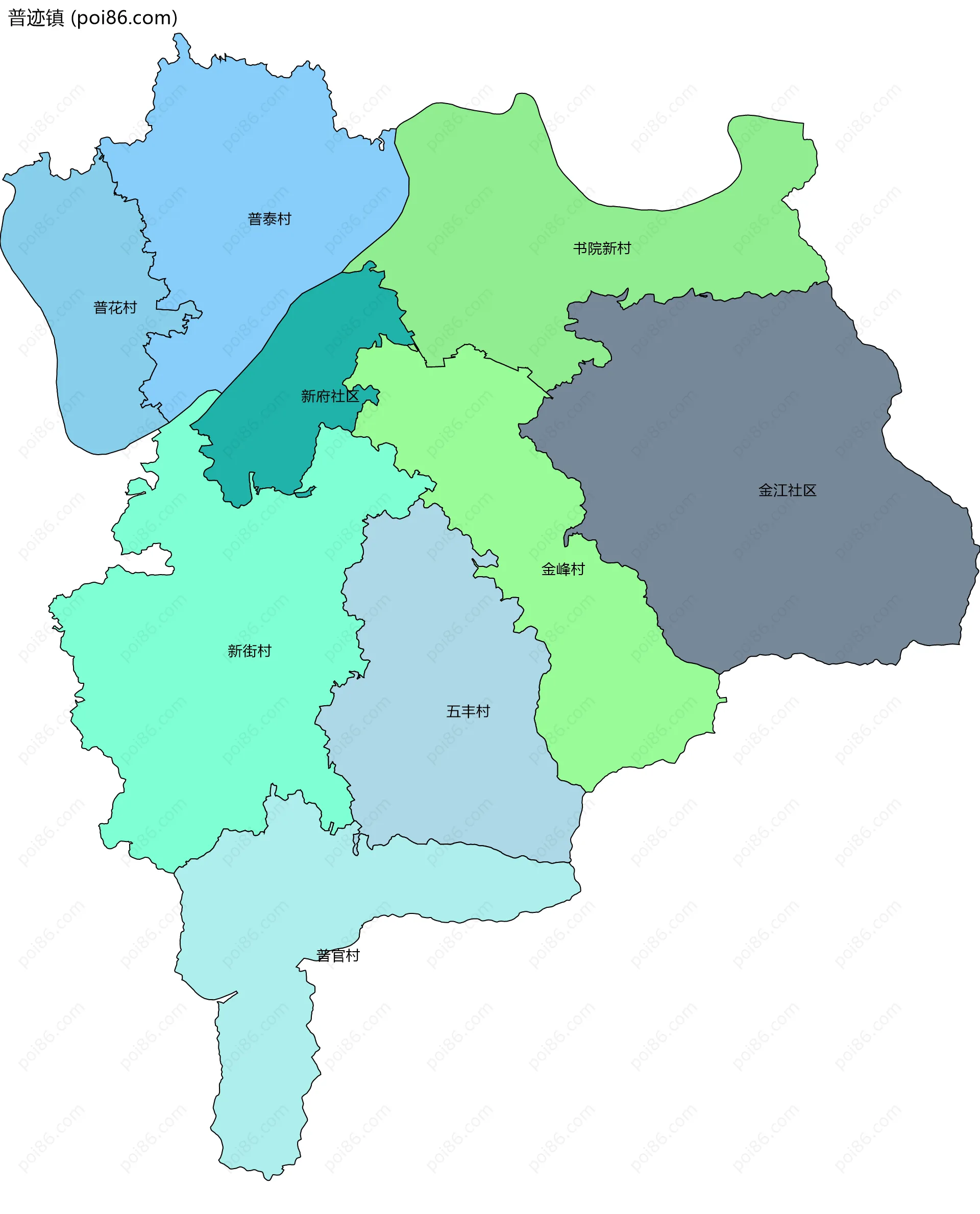 普迹镇边界地图(五级行政区划)