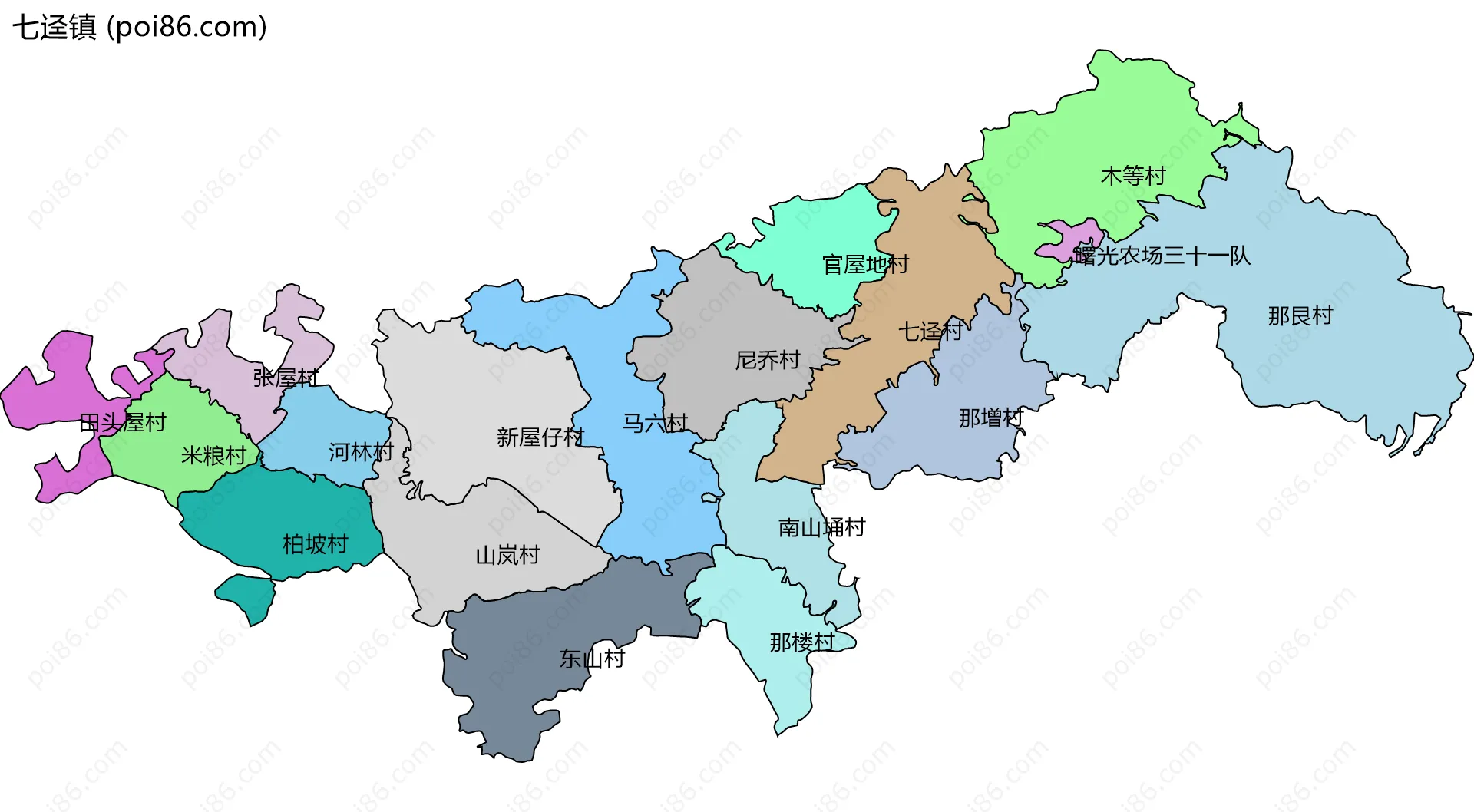 七迳镇边界地图(五级行政区划)