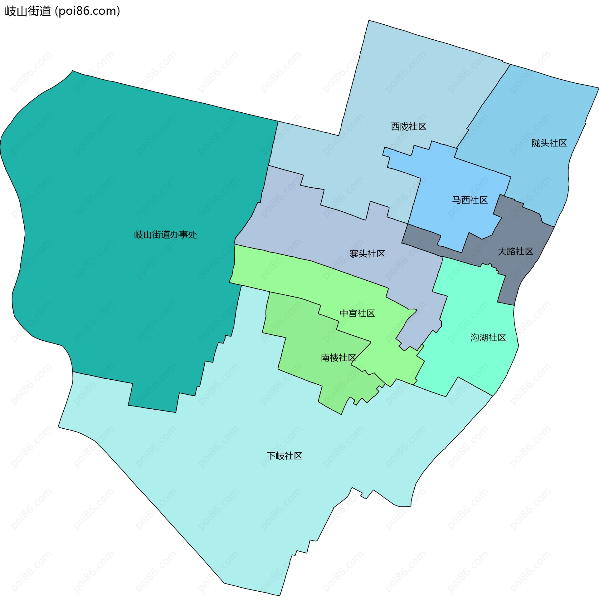岐山街道边界地图(五级行政区划)