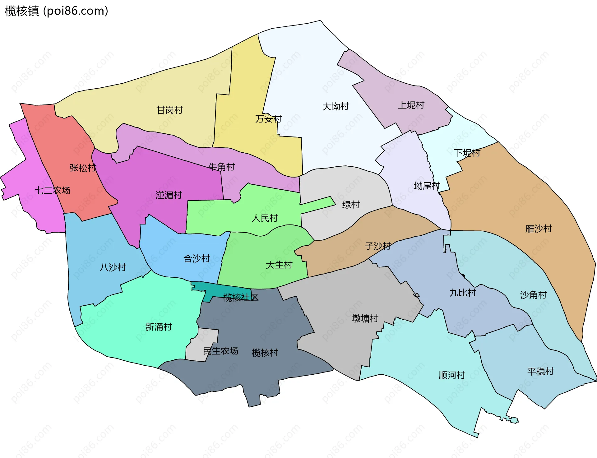 榄核镇边界地图(五级行政区划)
