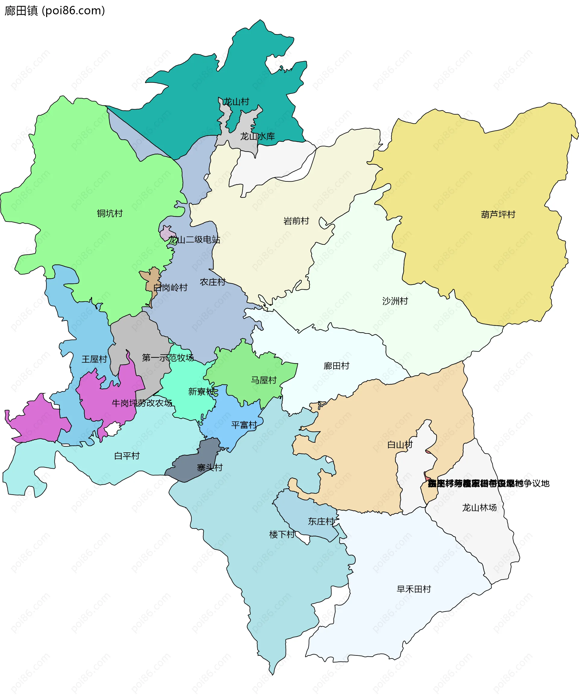廊田镇边界地图(五级行政区划)