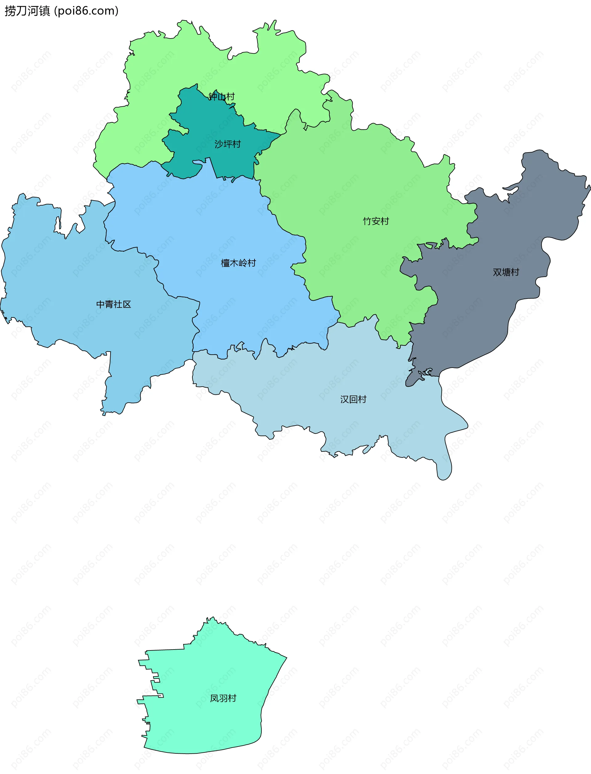 捞刀河镇边界地图(五级行政区划)