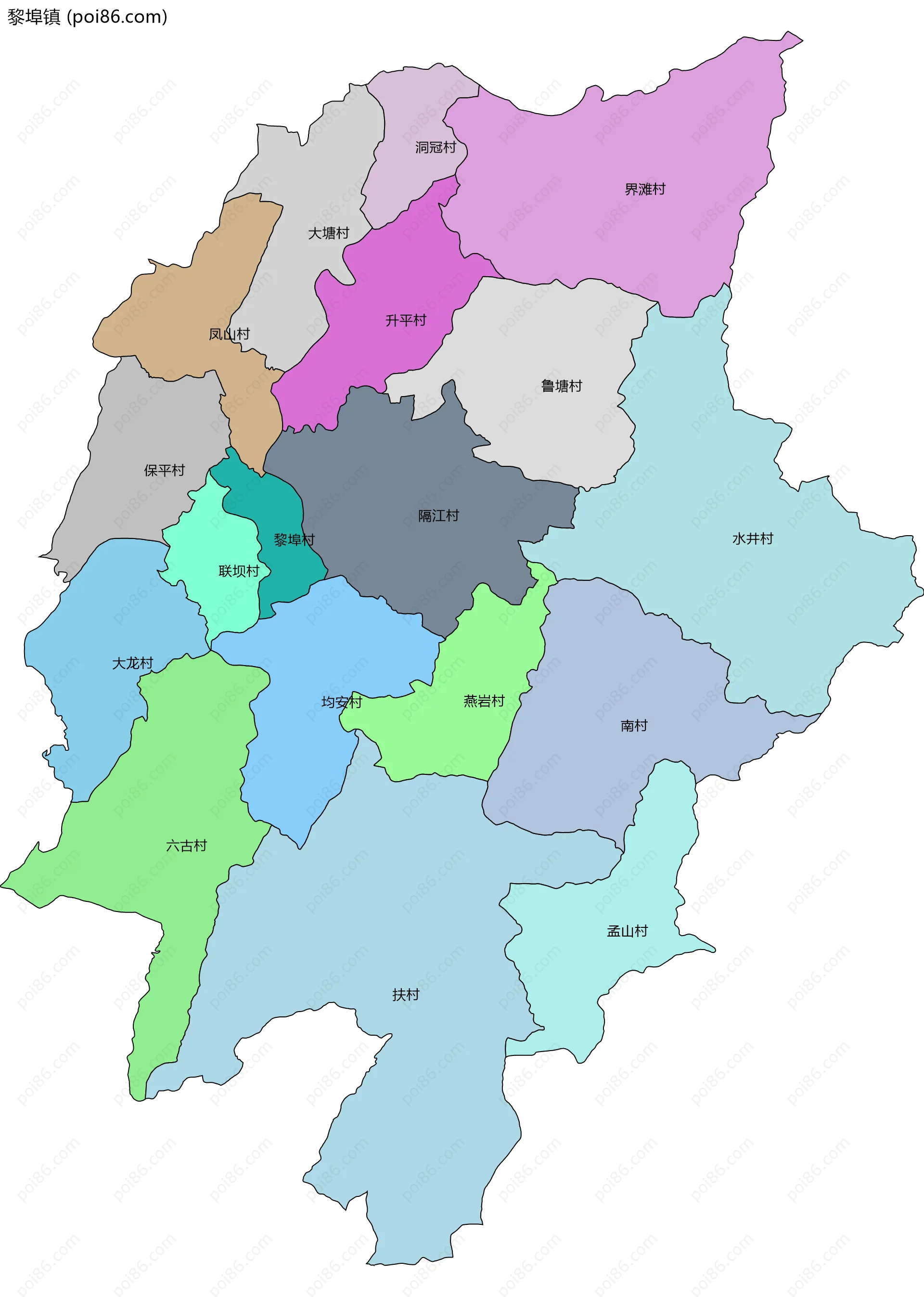 黎埠镇边界地图(五级行政区划)