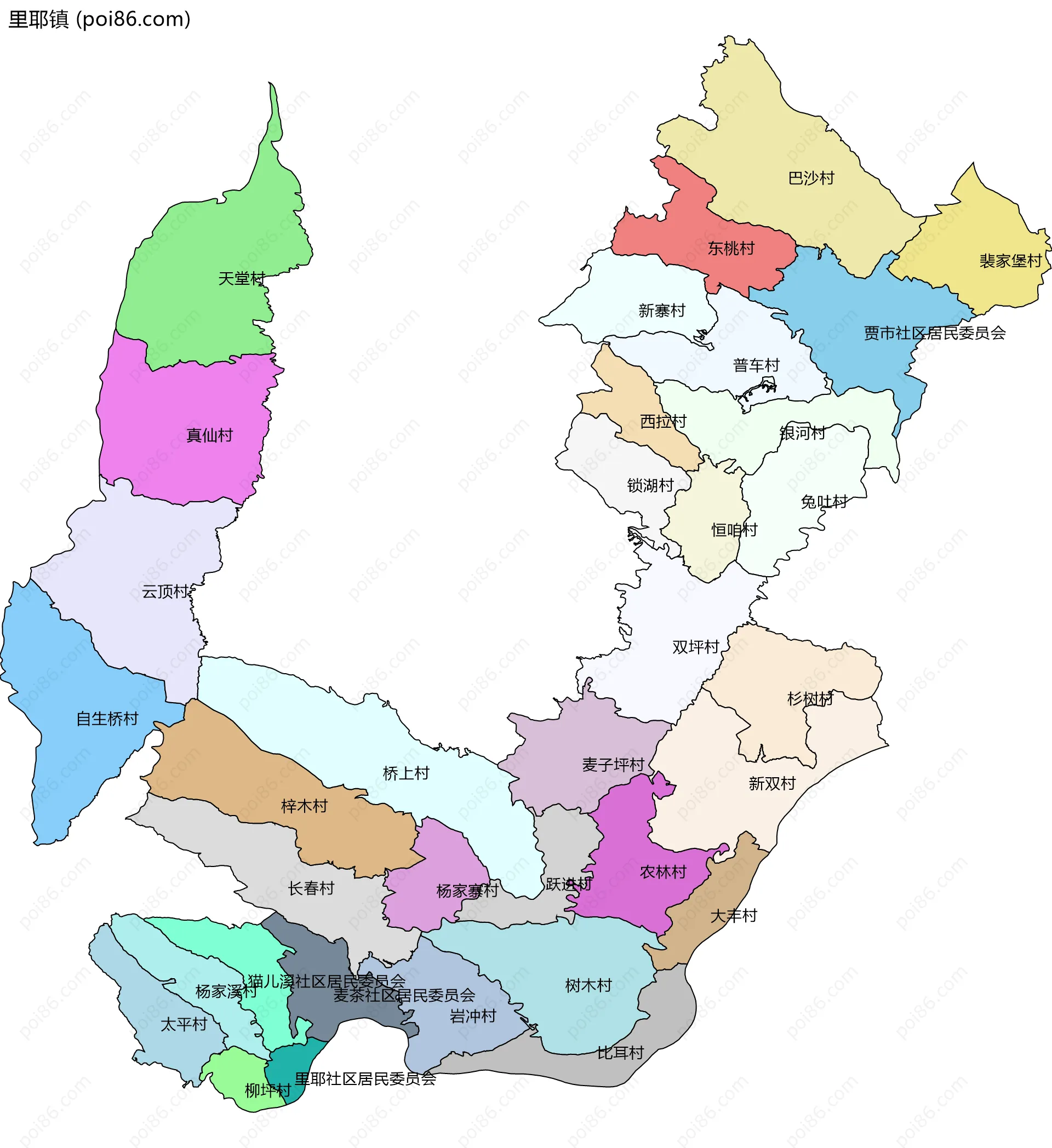 里耶镇边界地图(五级行政区划)
