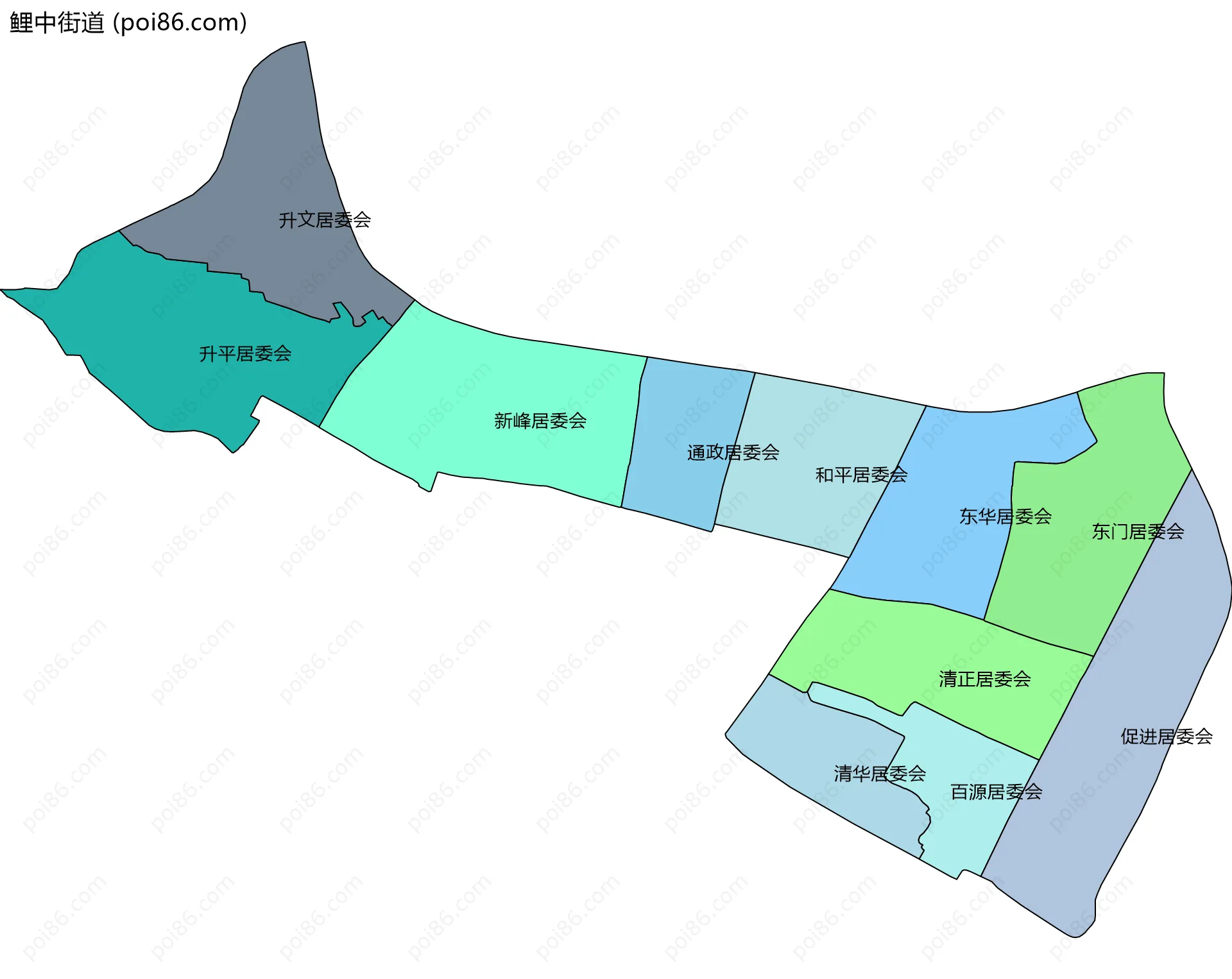 鲤中街道边界地图(五级行政区划)