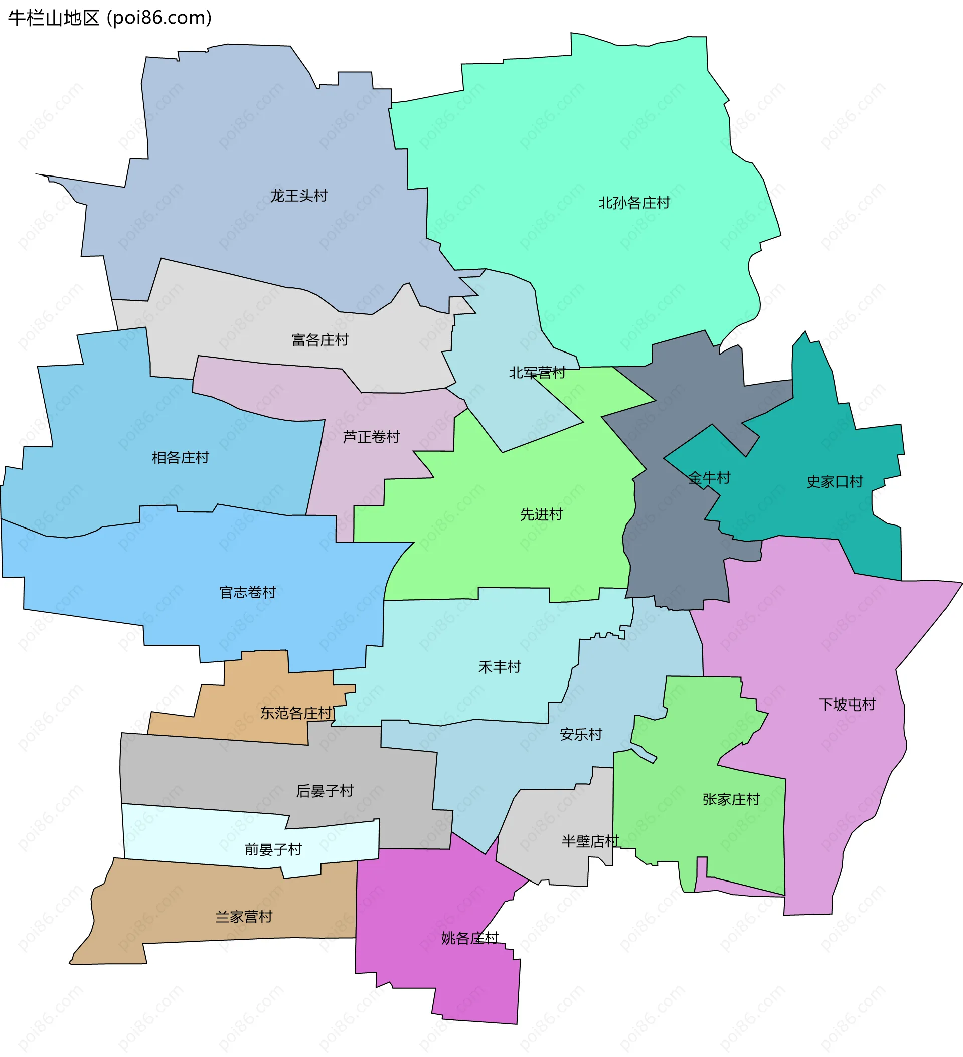 牛栏山地区边界地图(五级行政区划)