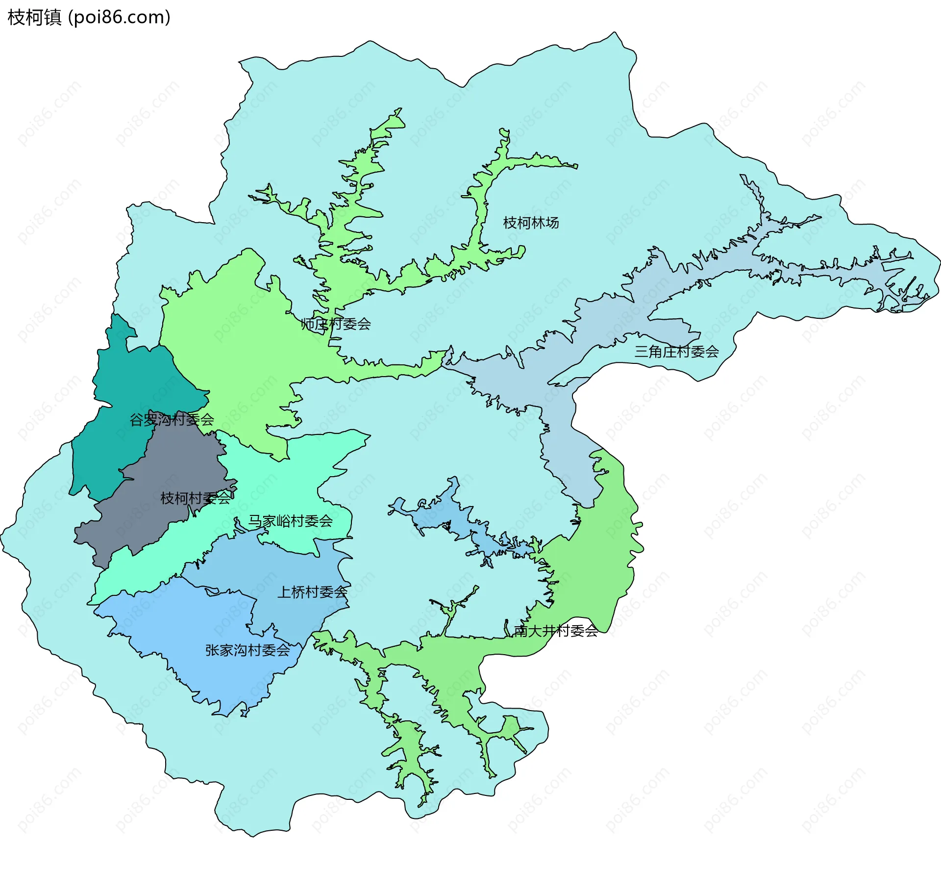 枝柯镇边界地图(五级行政区划)