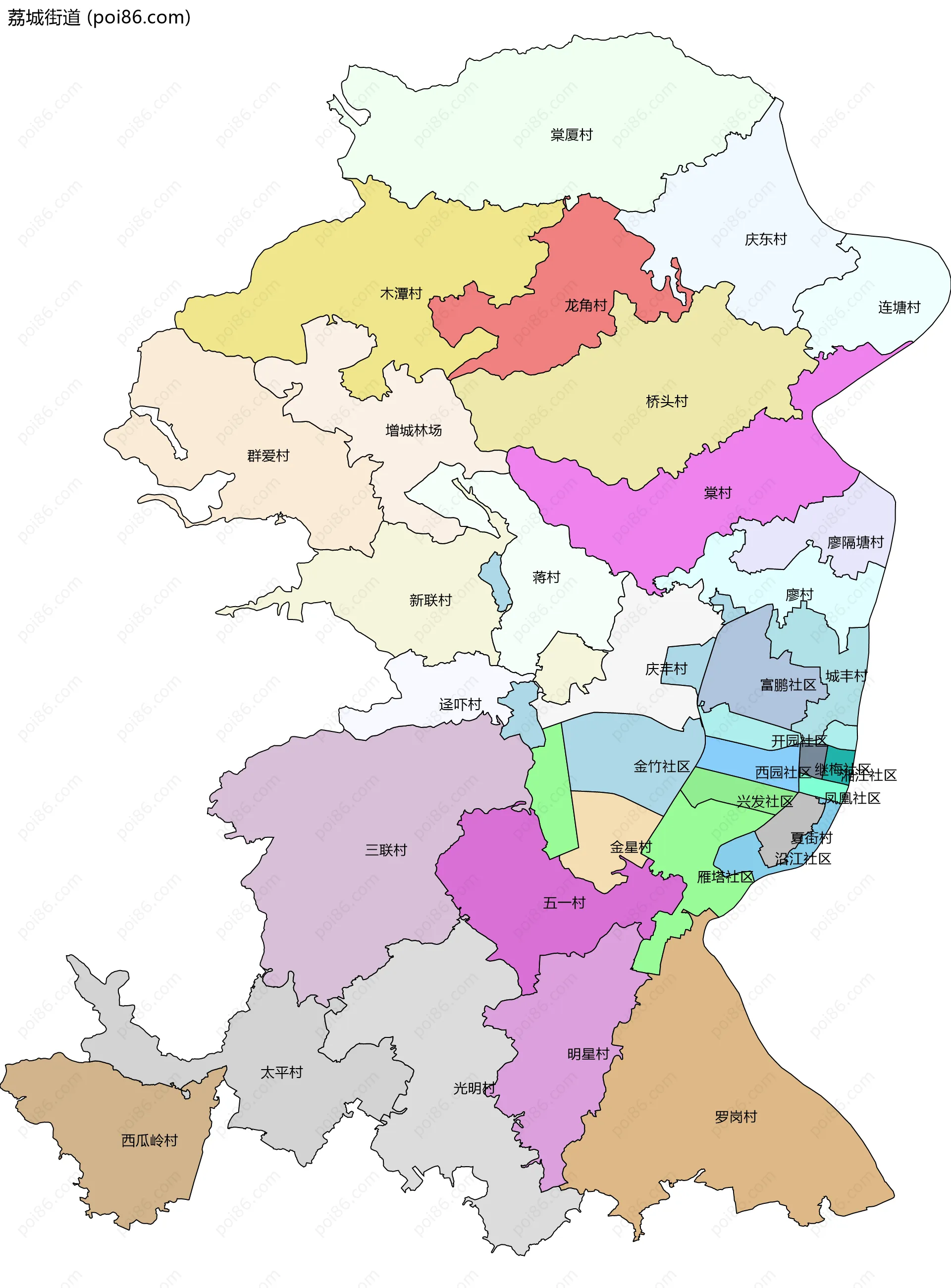 荔城街道边界地图(五级行政区划)
