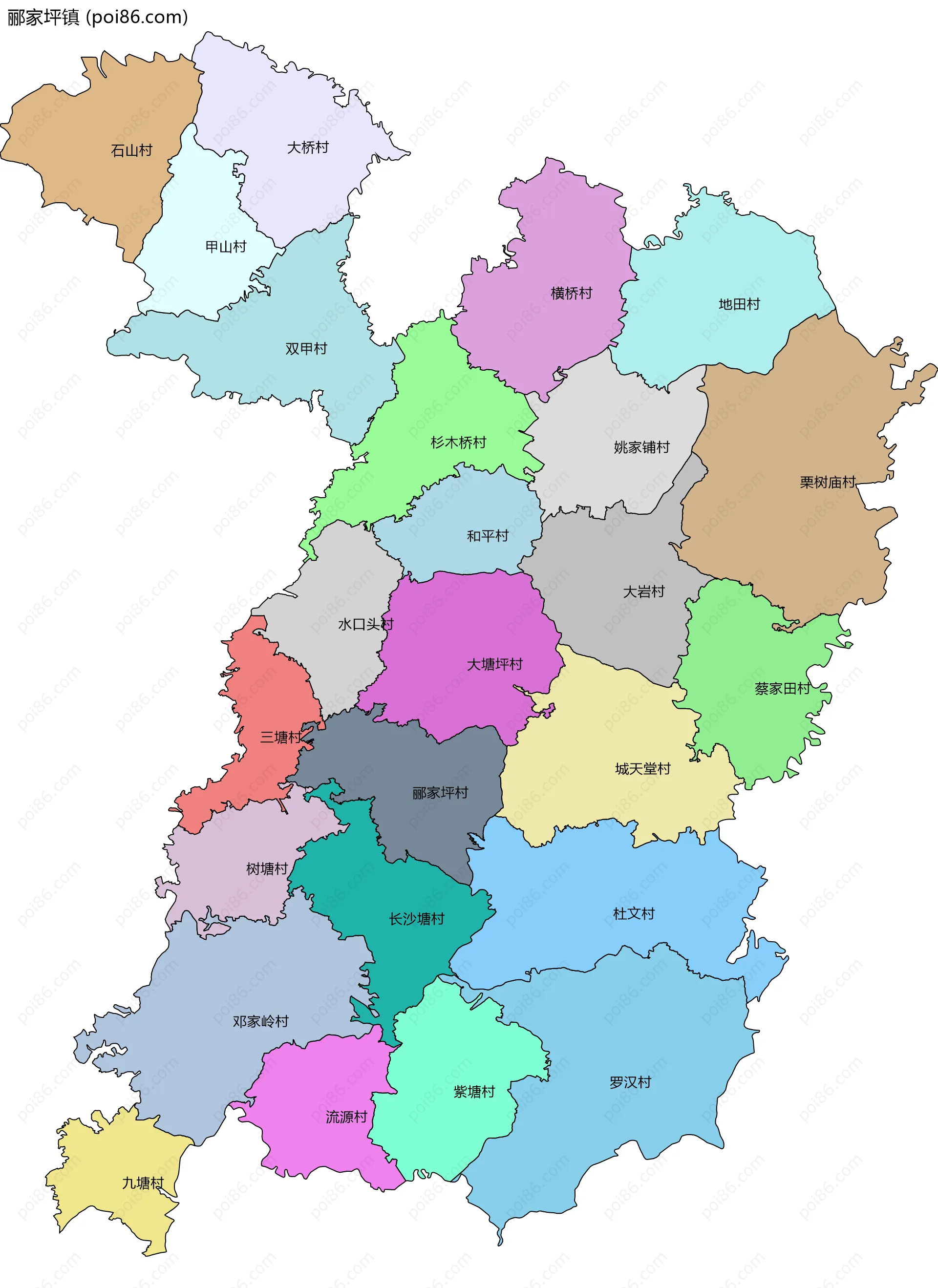 郦家坪镇边界地图(五级行政区划)