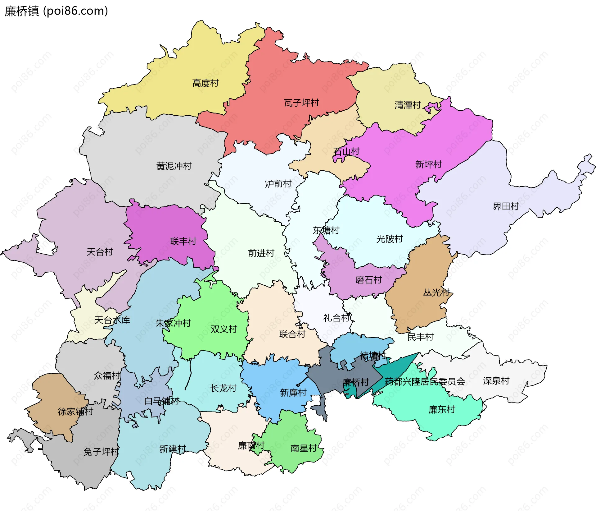 廉桥镇边界地图(五级行政区划)