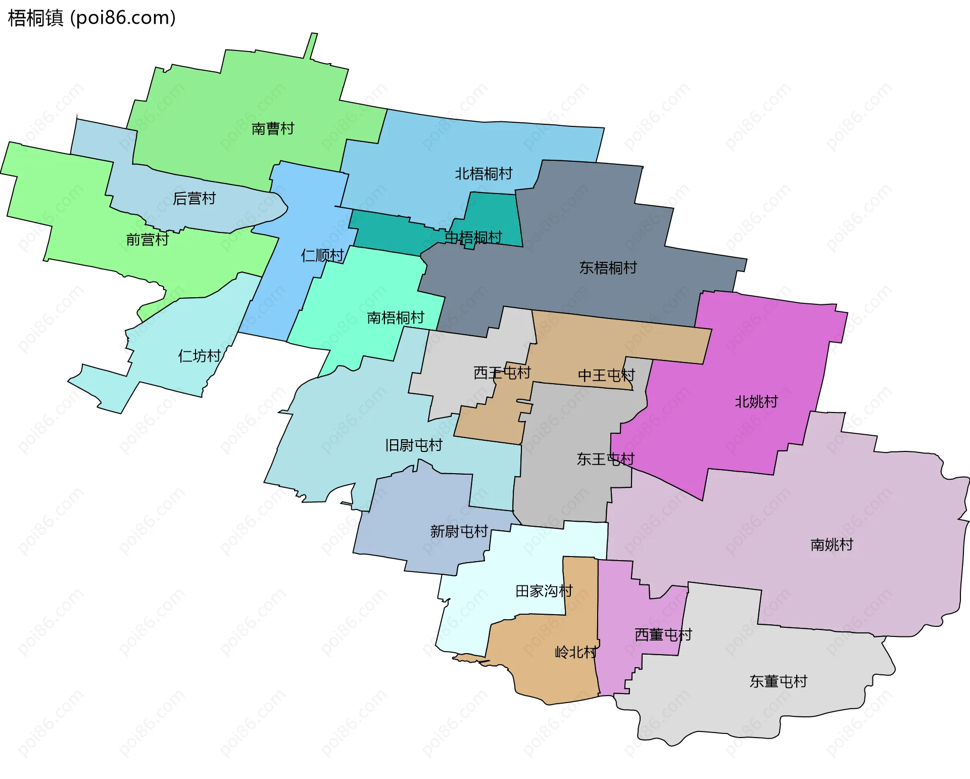 梧桐镇边界地图(五级行政区划)