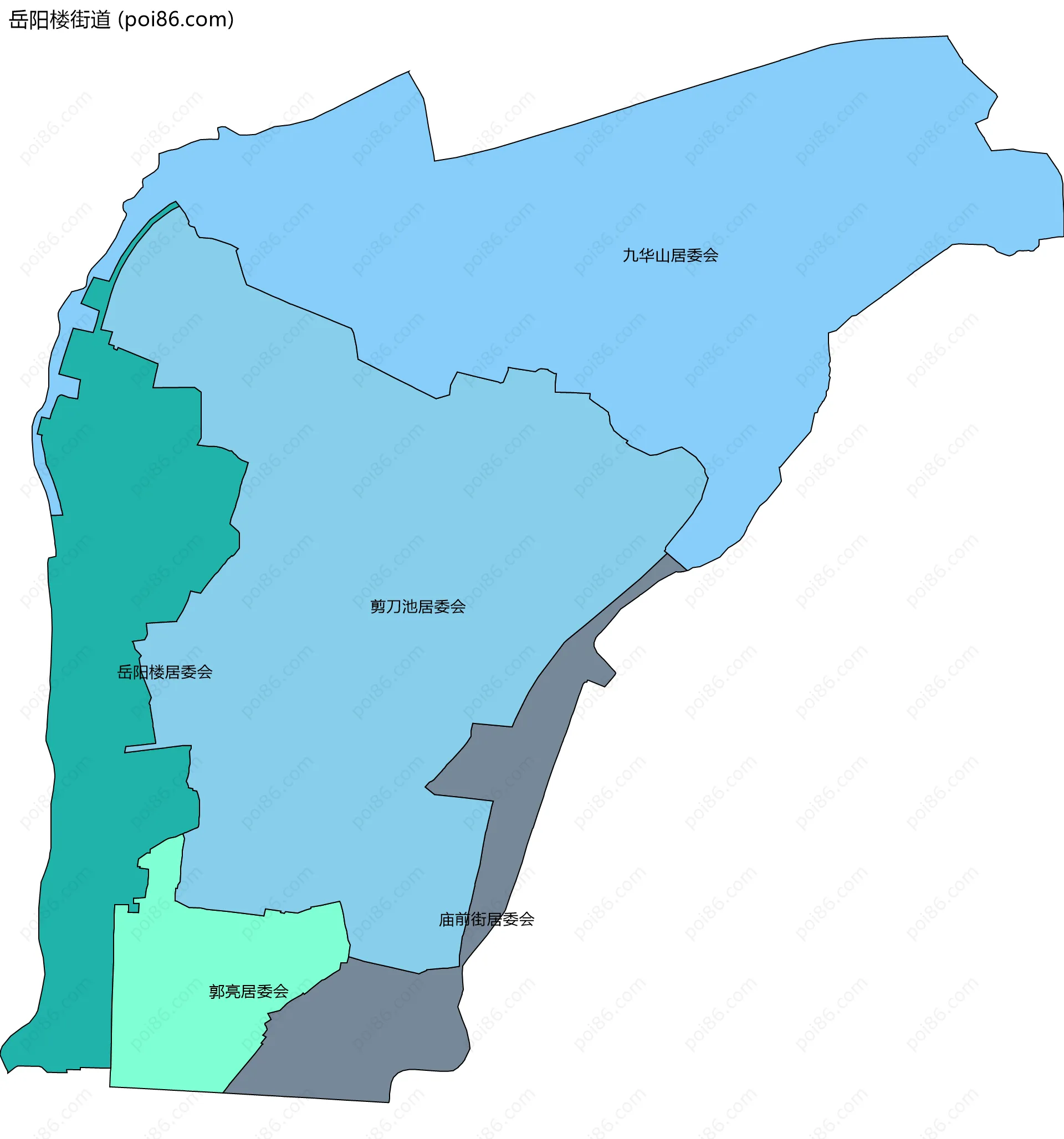 岳阳楼街道边界地图(五级行政区划)