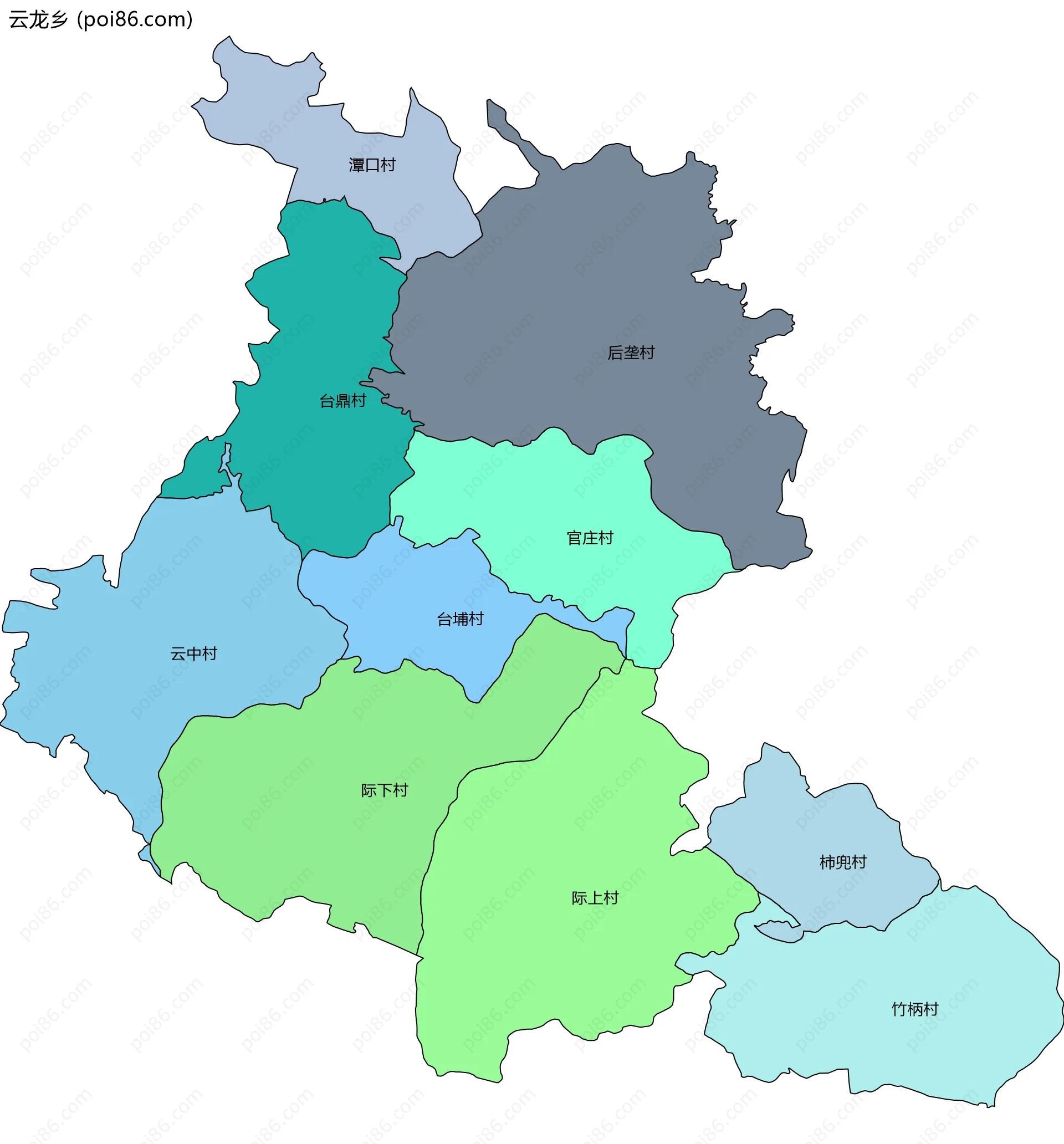 云龙乡边界地图(五级行政区划)