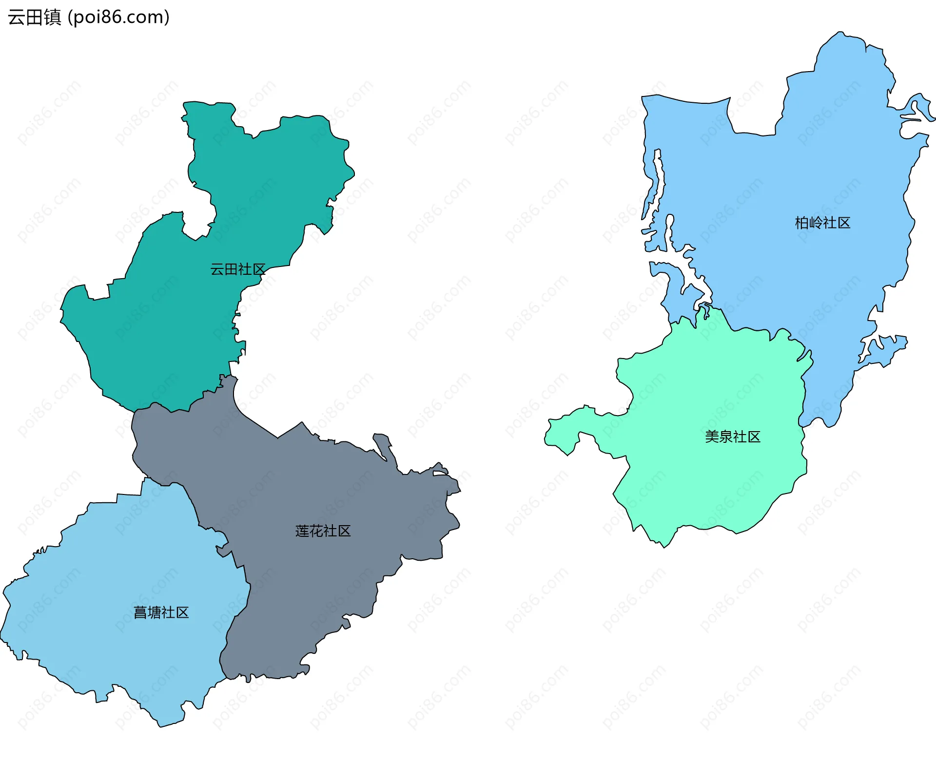 云田镇边界地图(五级行政区划)
