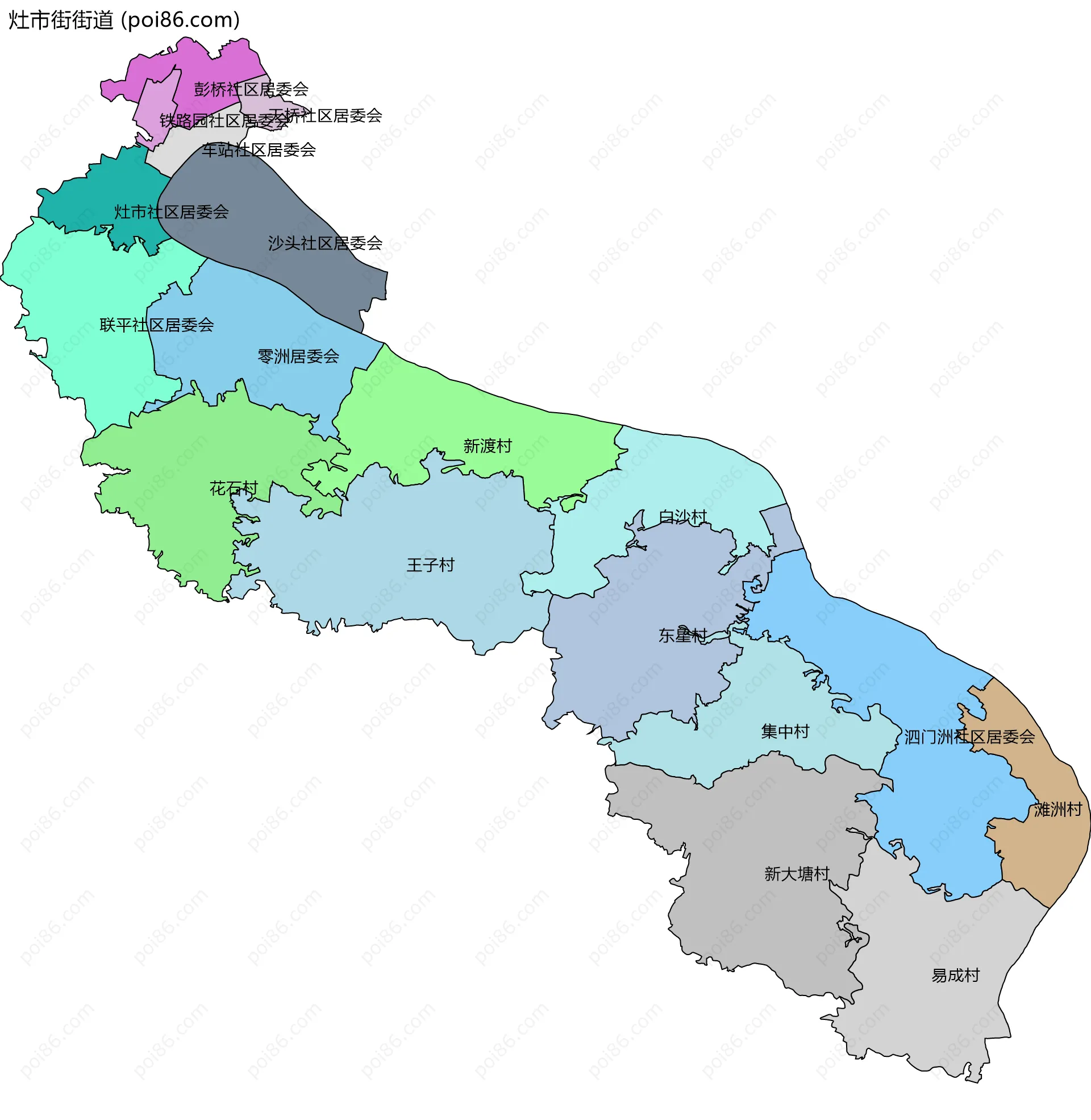 灶市街街道边界地图(五级行政区划)