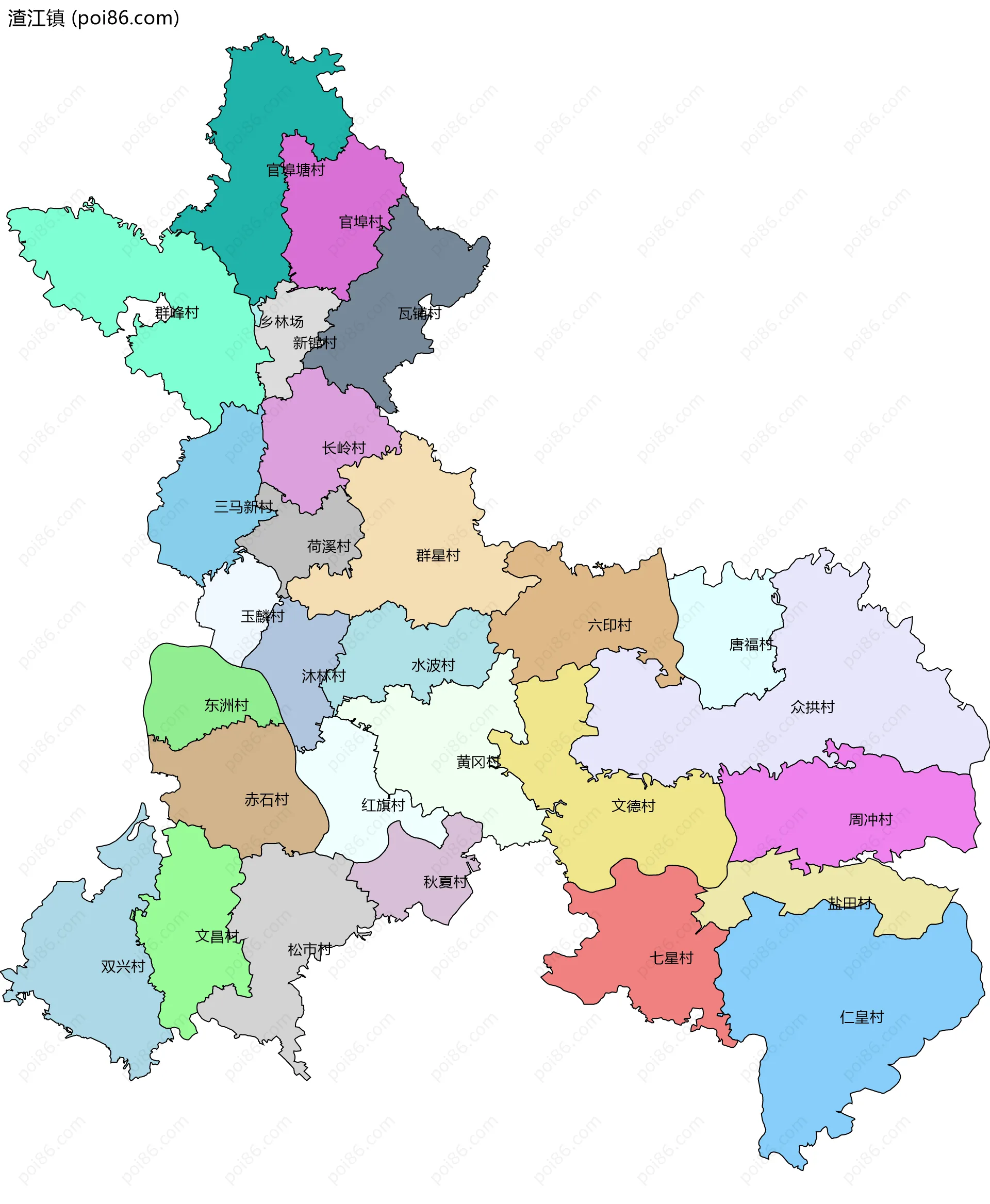 渣江镇边界地图(五级行政区划)