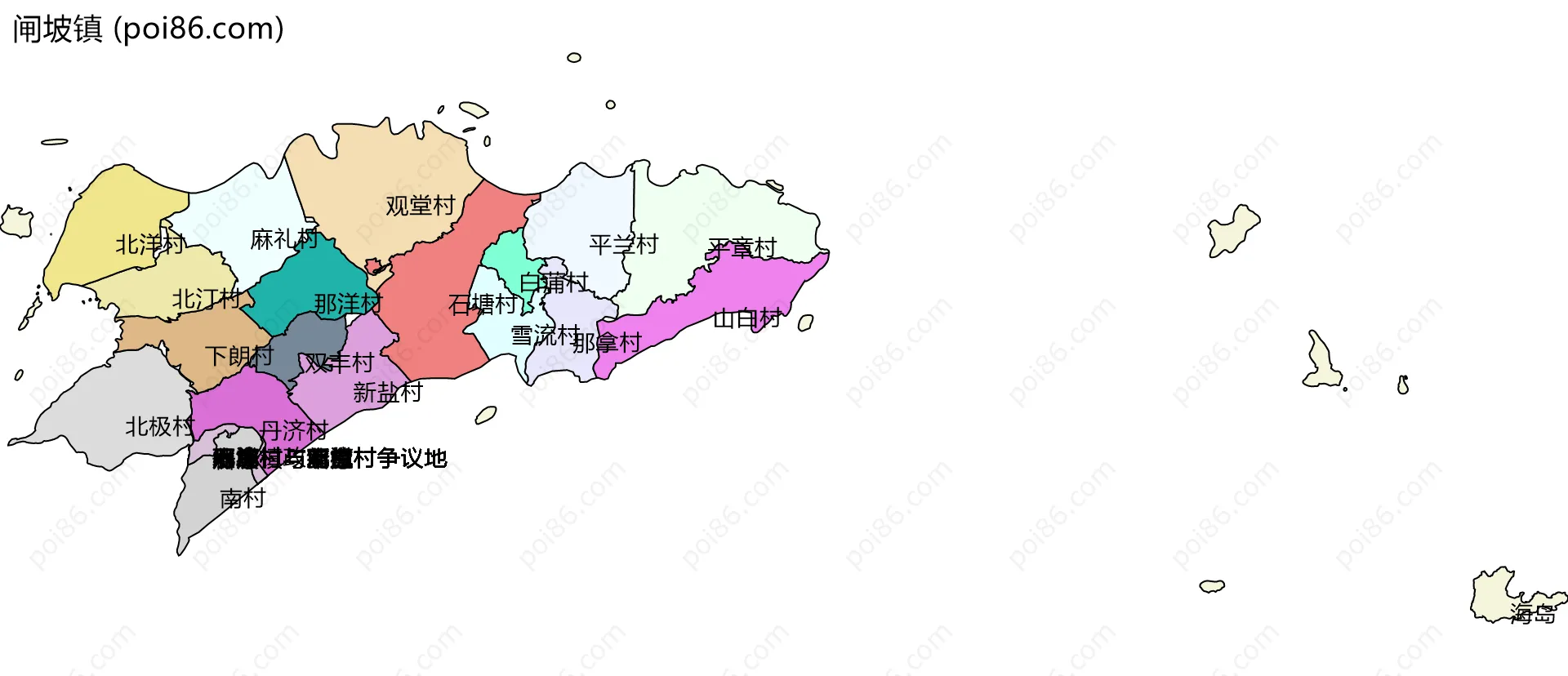 闸坡镇边界地图(五级行政区划)