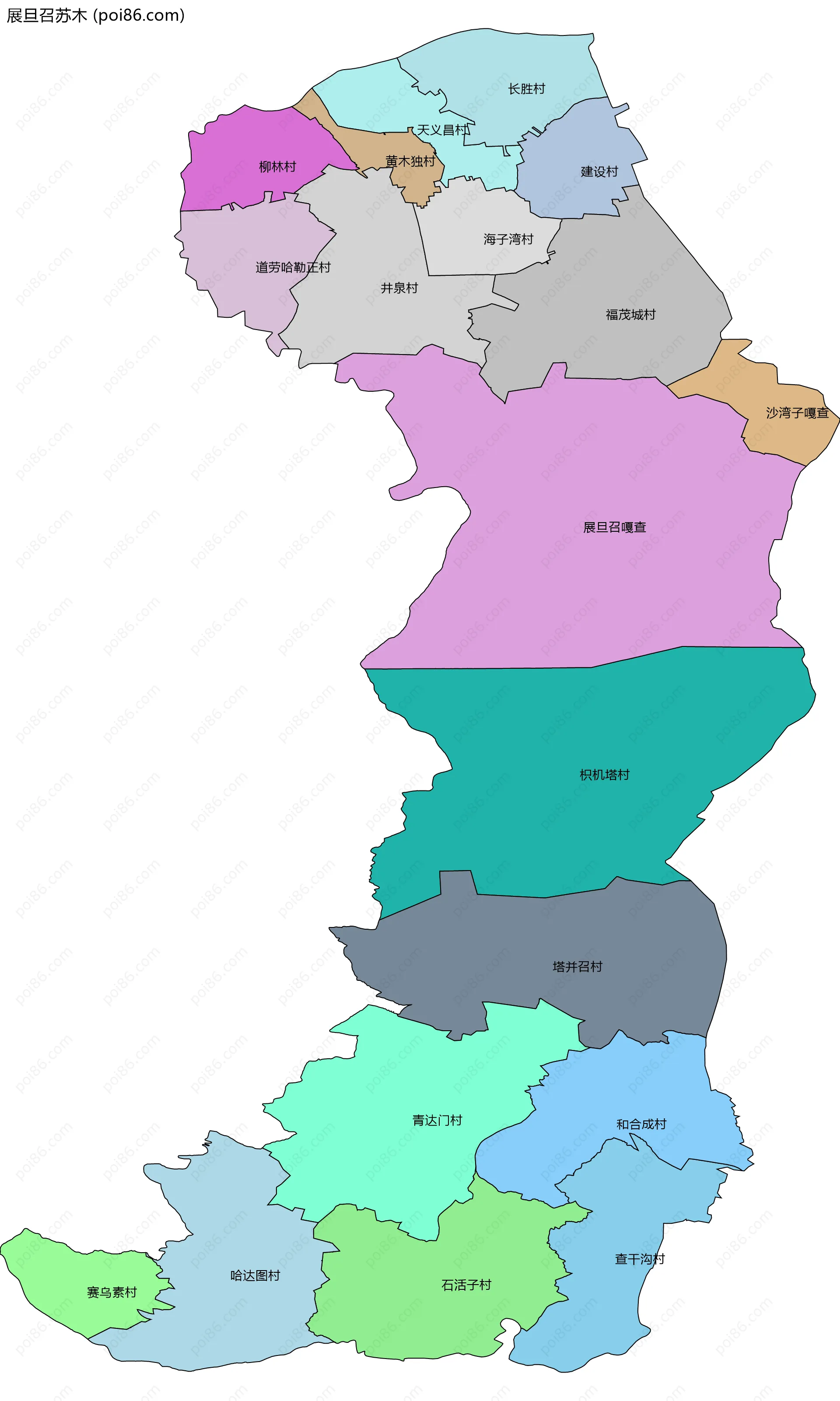 展旦召苏木边界地图(五级行政区划)