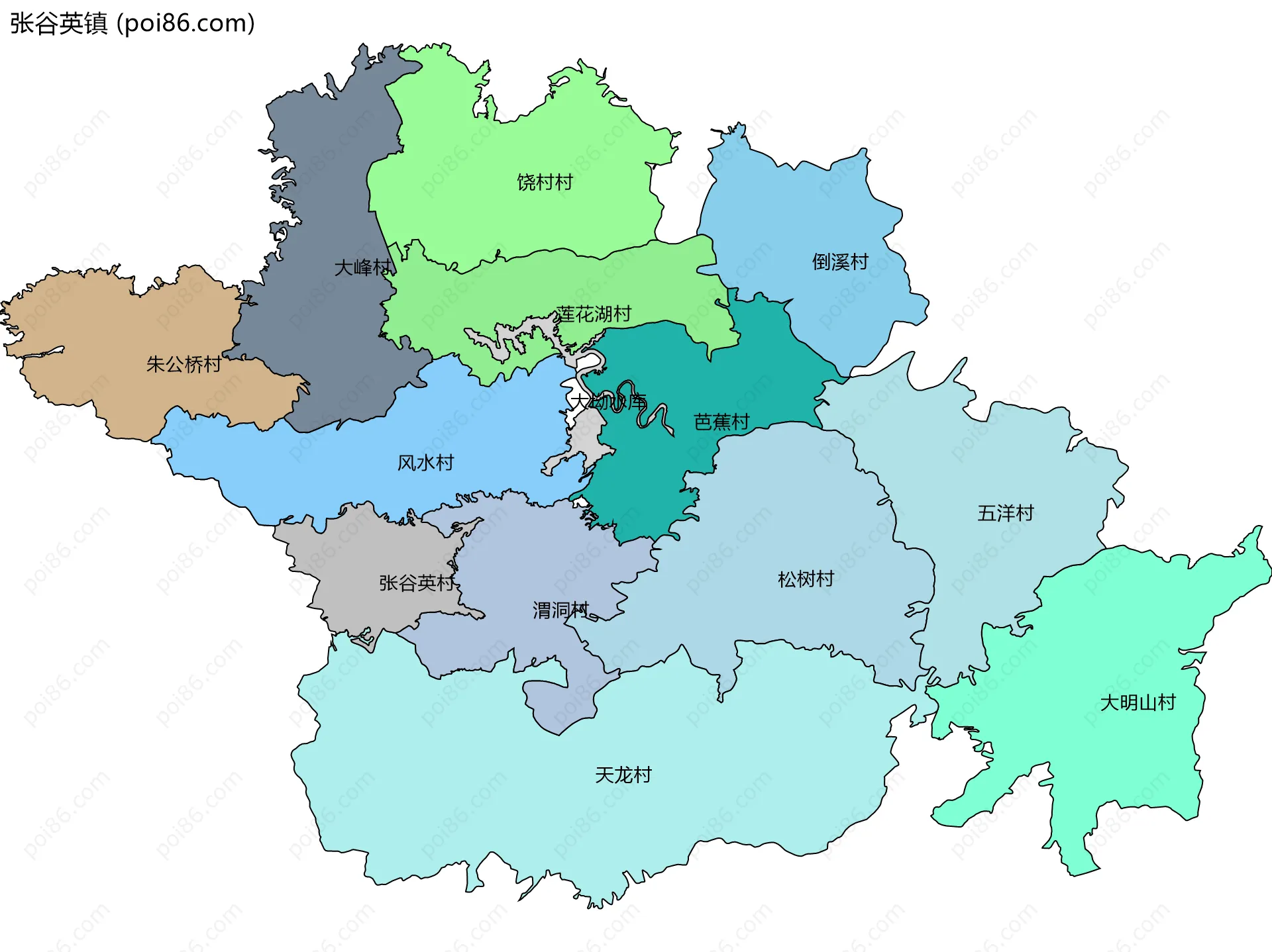 张谷英镇边界地图(五级行政区划)