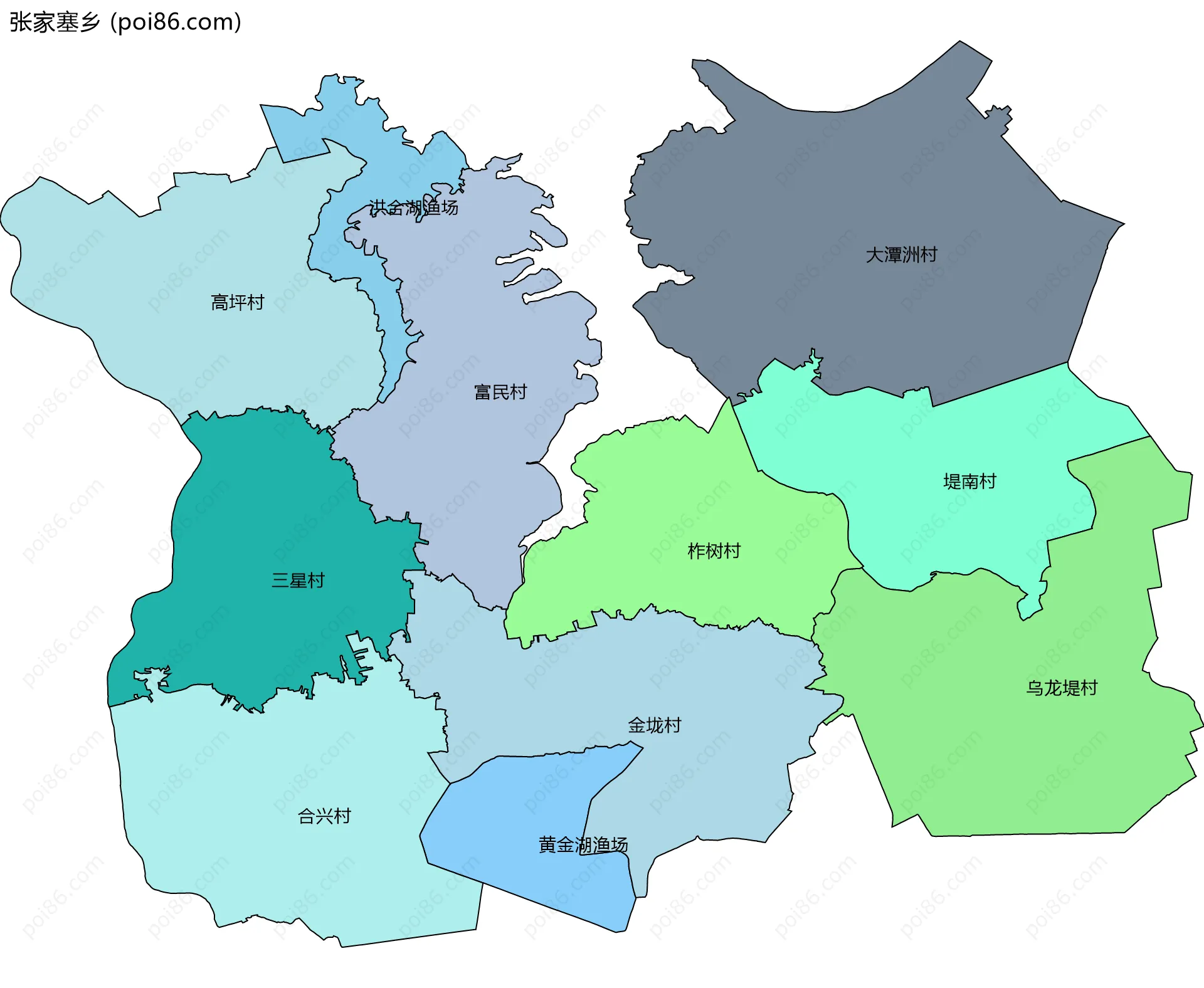 张家塞乡边界地图(五级行政区划)