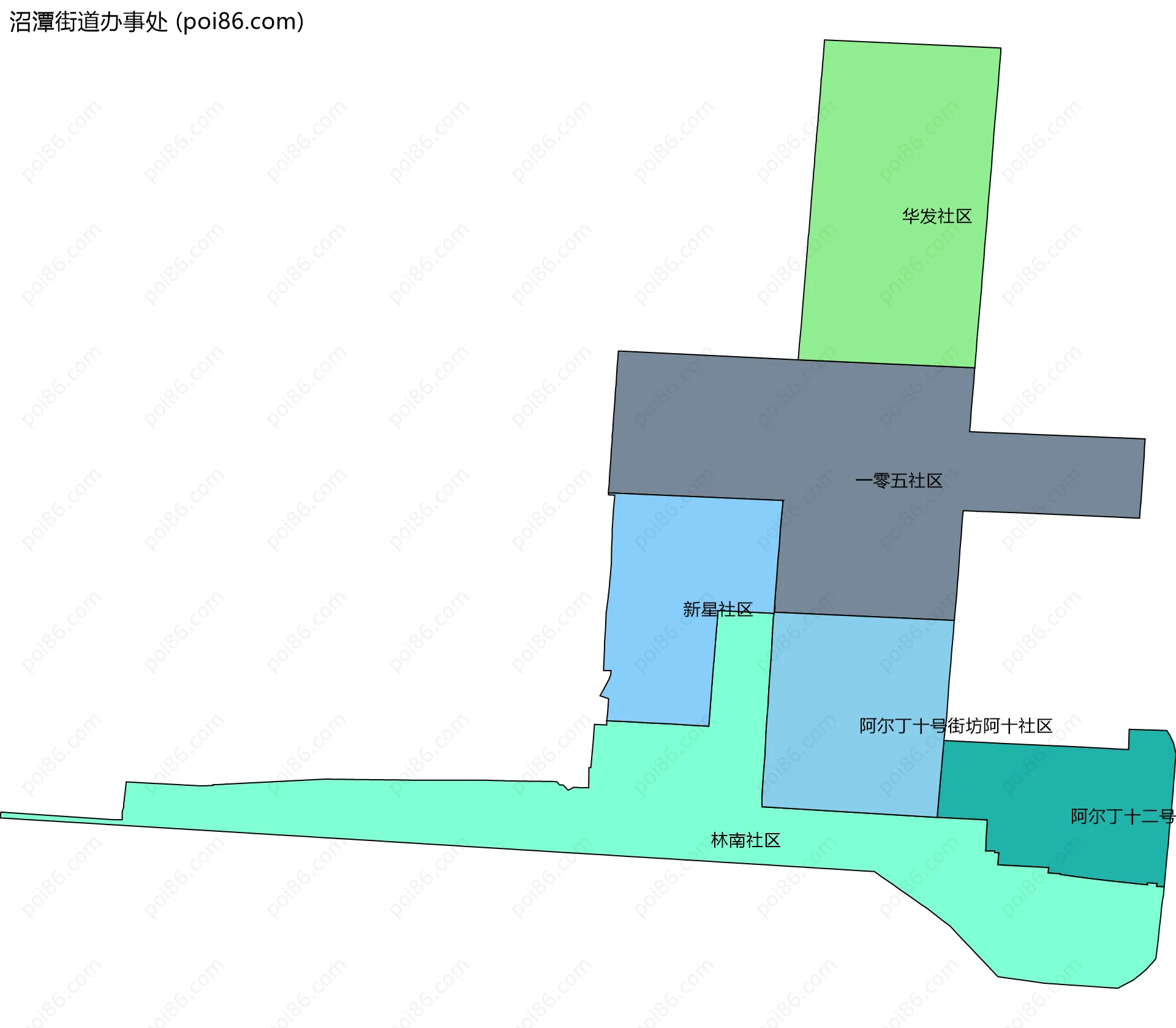 沼潭街道办事处边界地图(五级行政区划)