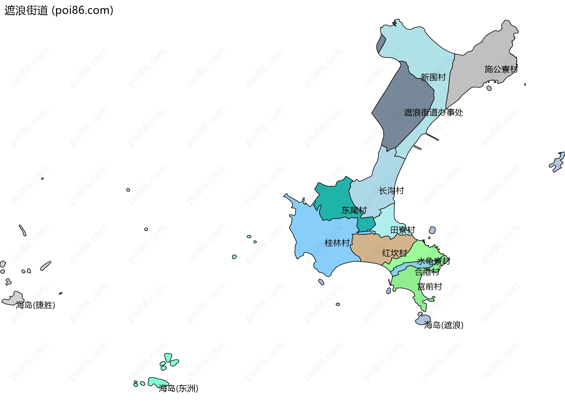 遮浪街道边界地图(五级行政区划)