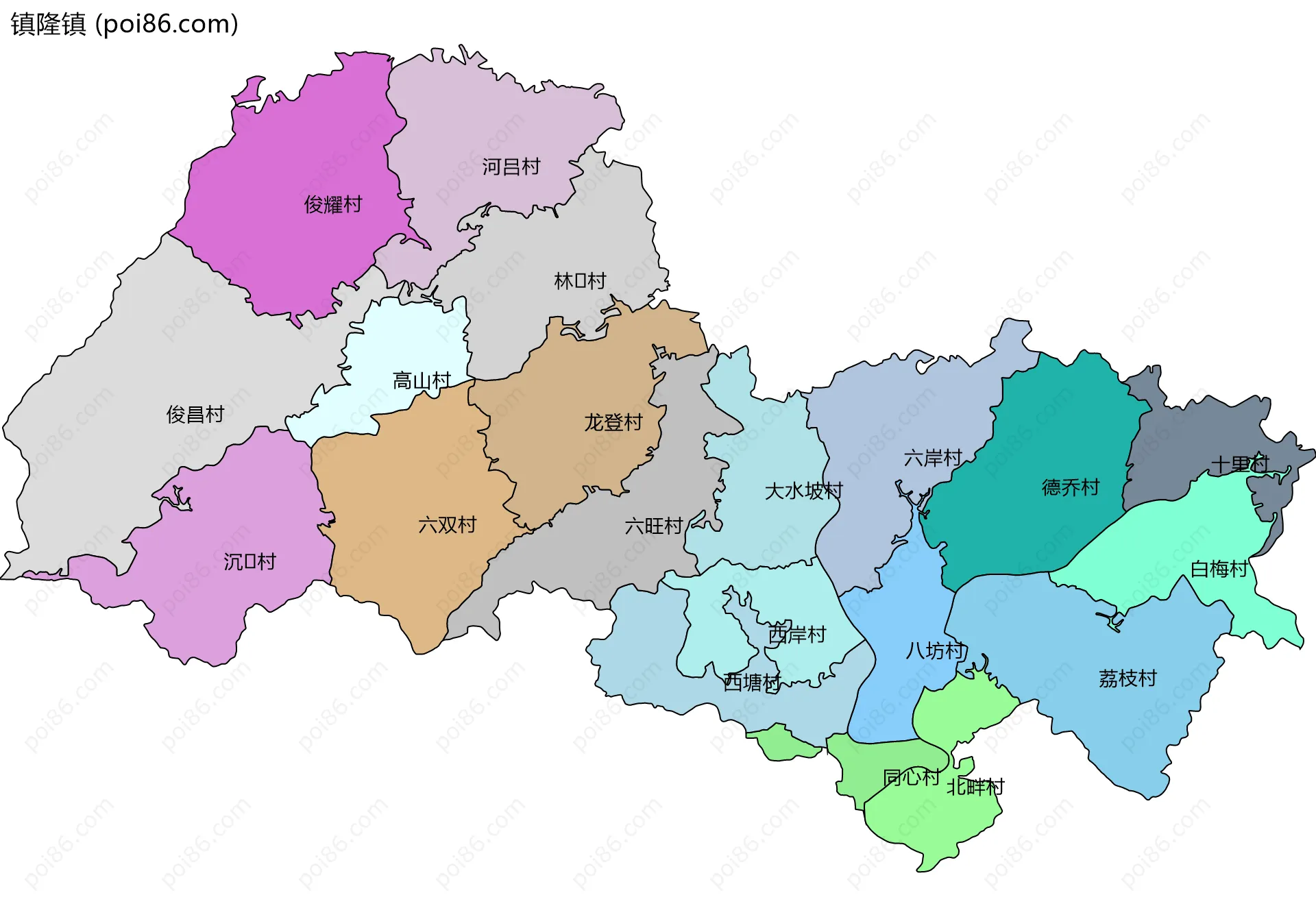 镇隆镇边界地图(五级行政区划)