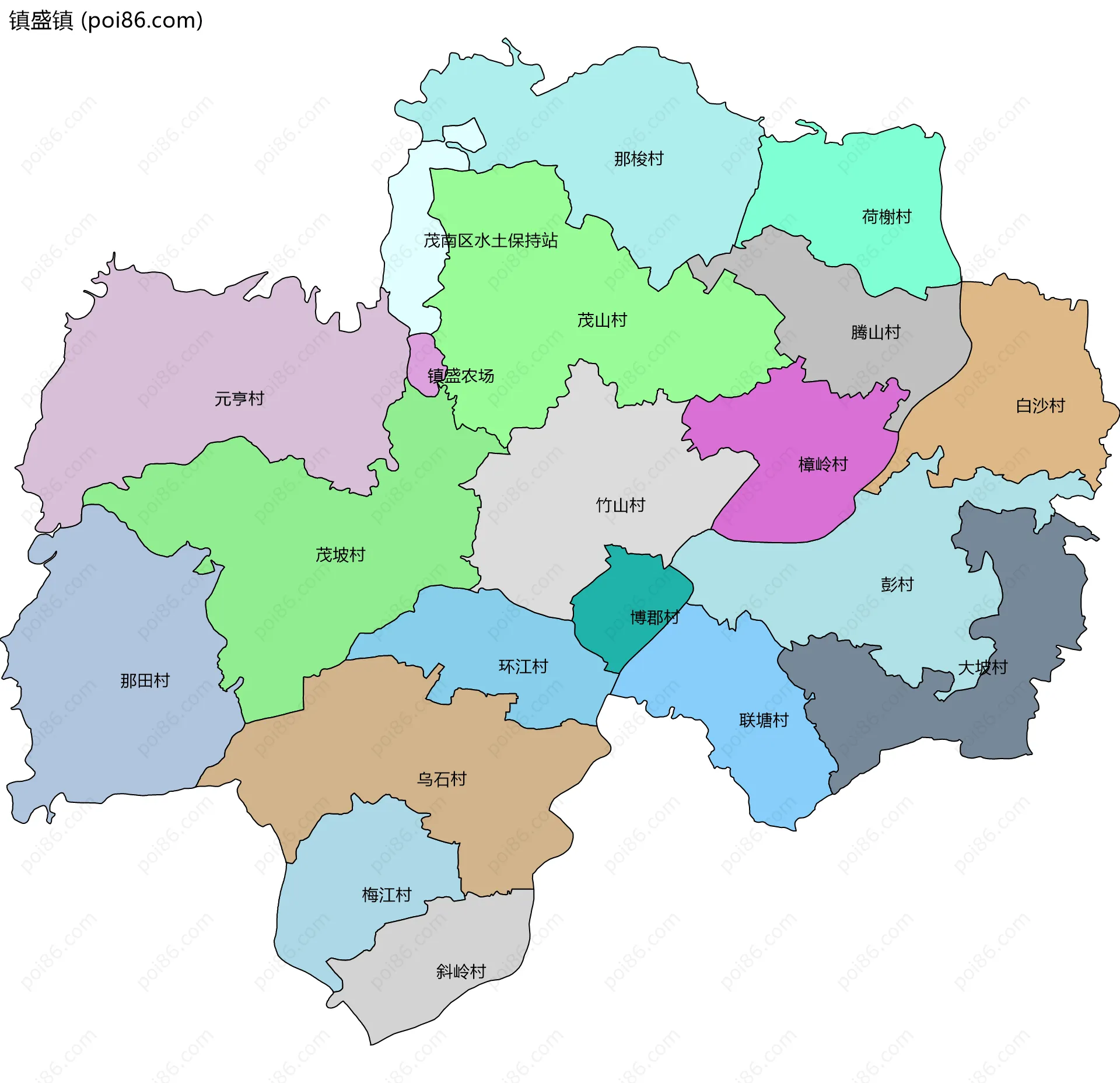 镇盛镇边界地图(五级行政区划)