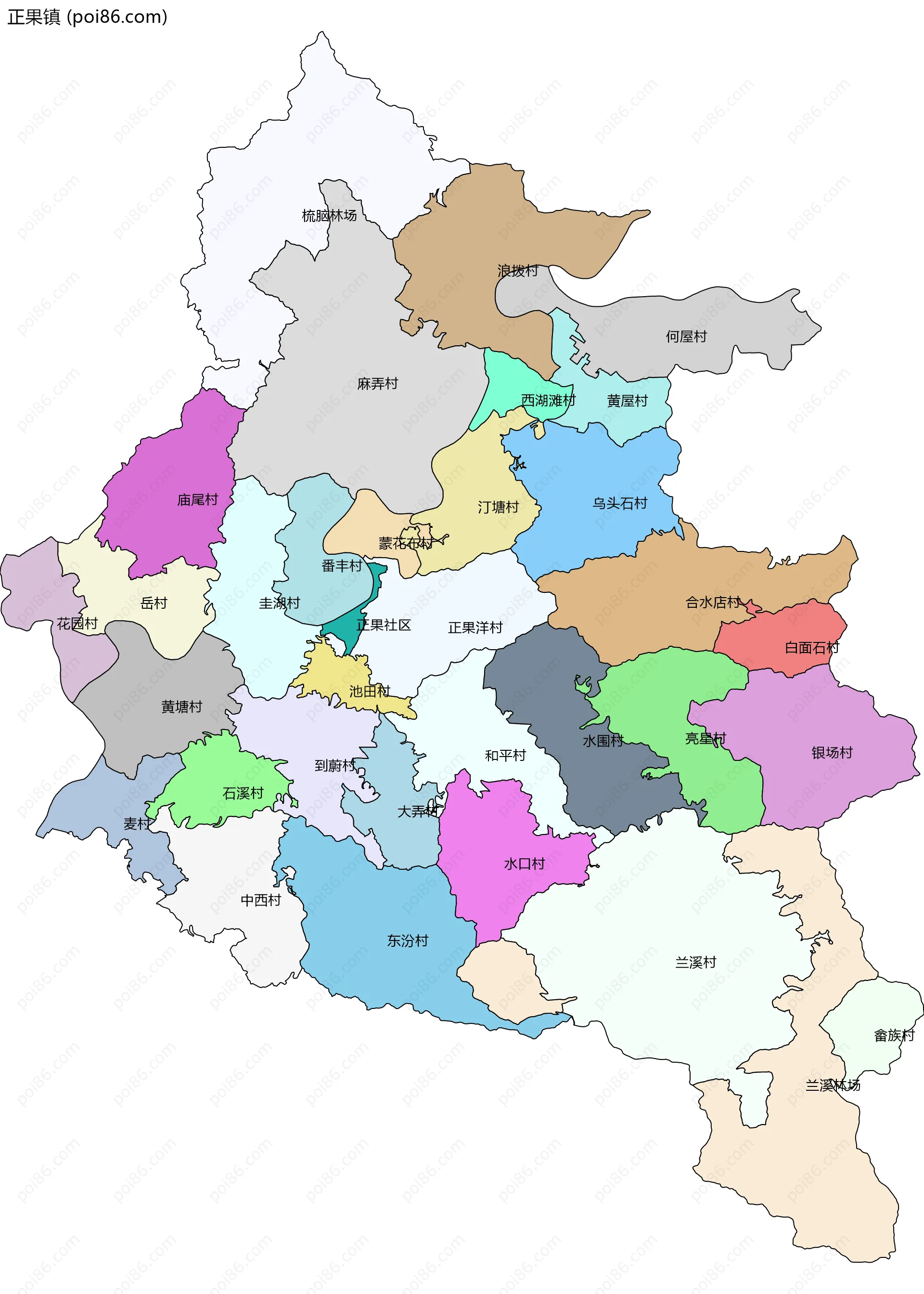 正果镇边界地图(五级行政区划)