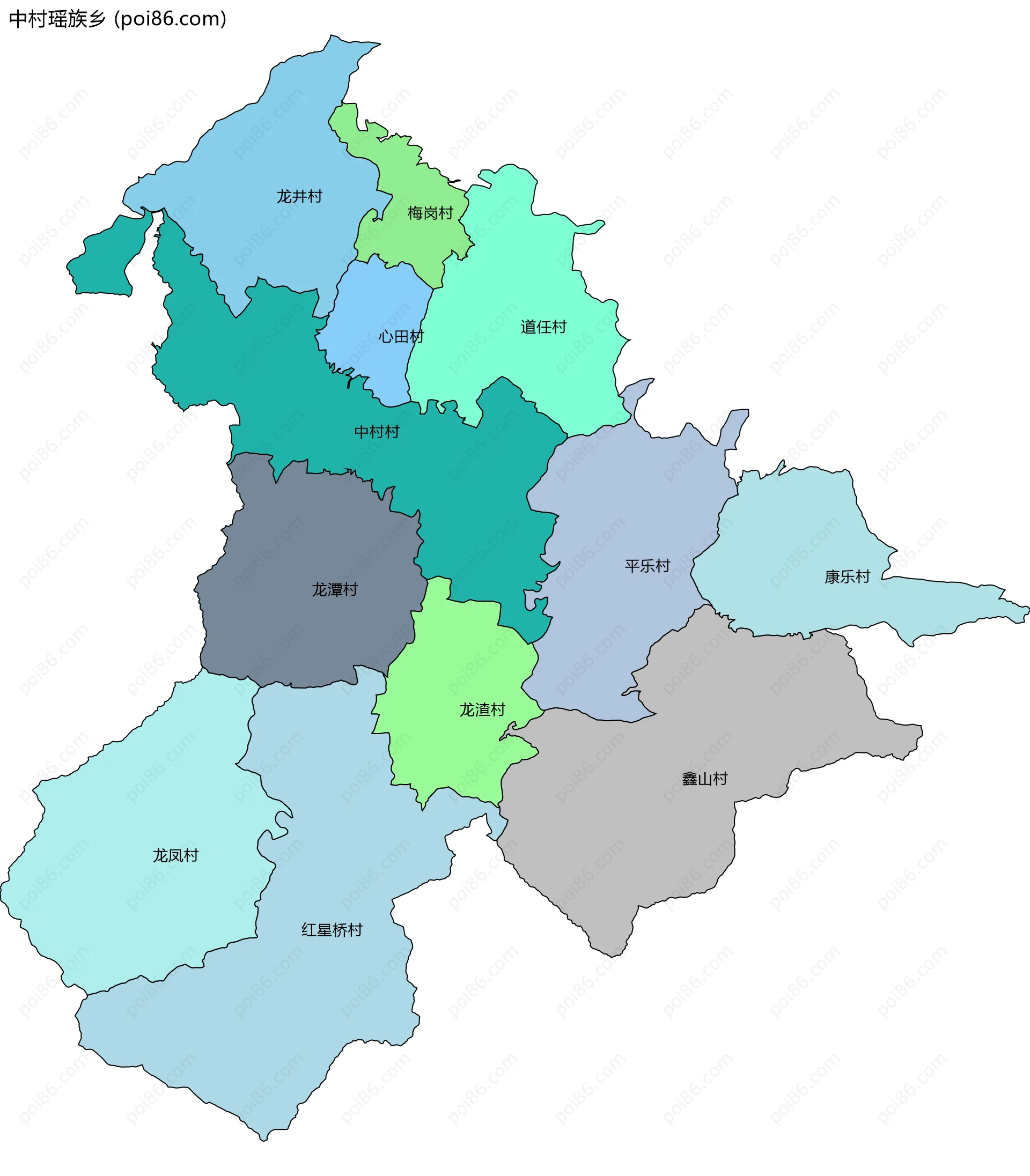 中村瑶族乡边界地图(五级行政区划)