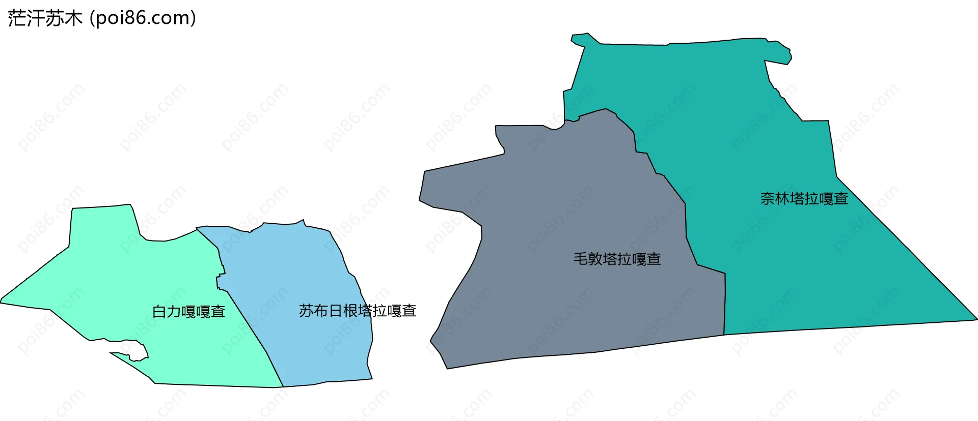 茫汗苏木边界地图(五级行政区划)