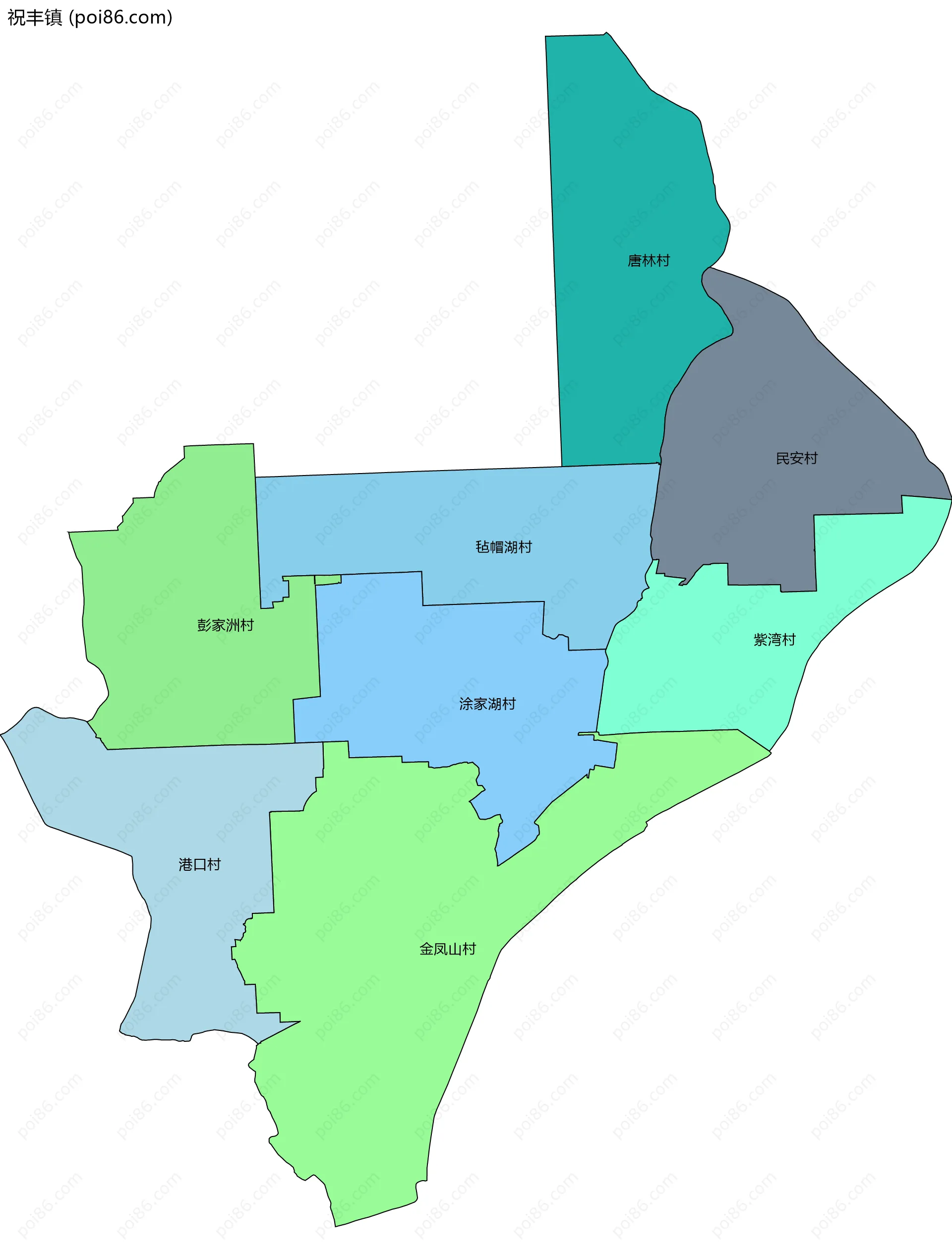 祝丰镇边界地图(五级行政区划)