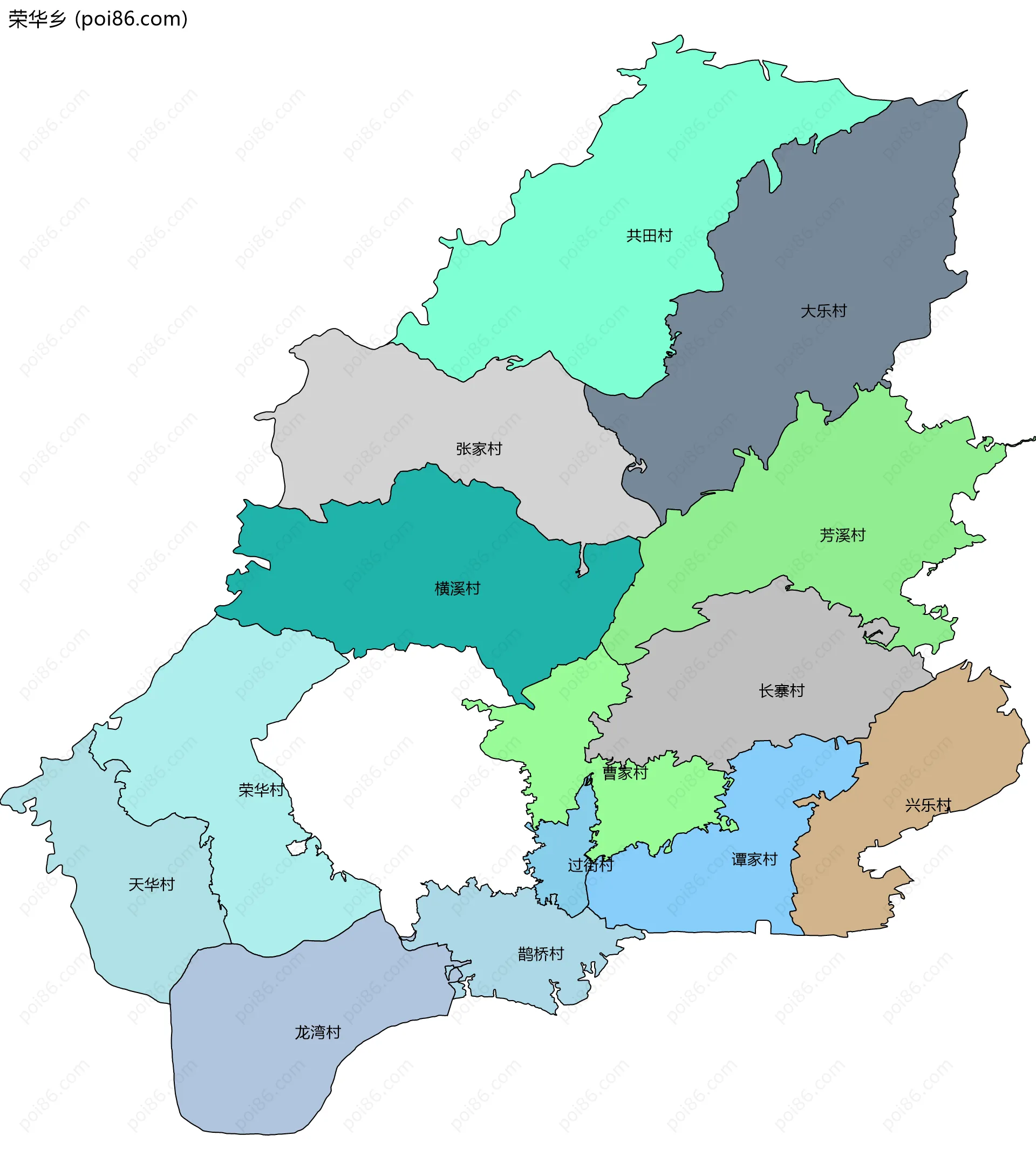 荣华乡边界地图(五级行政区划)