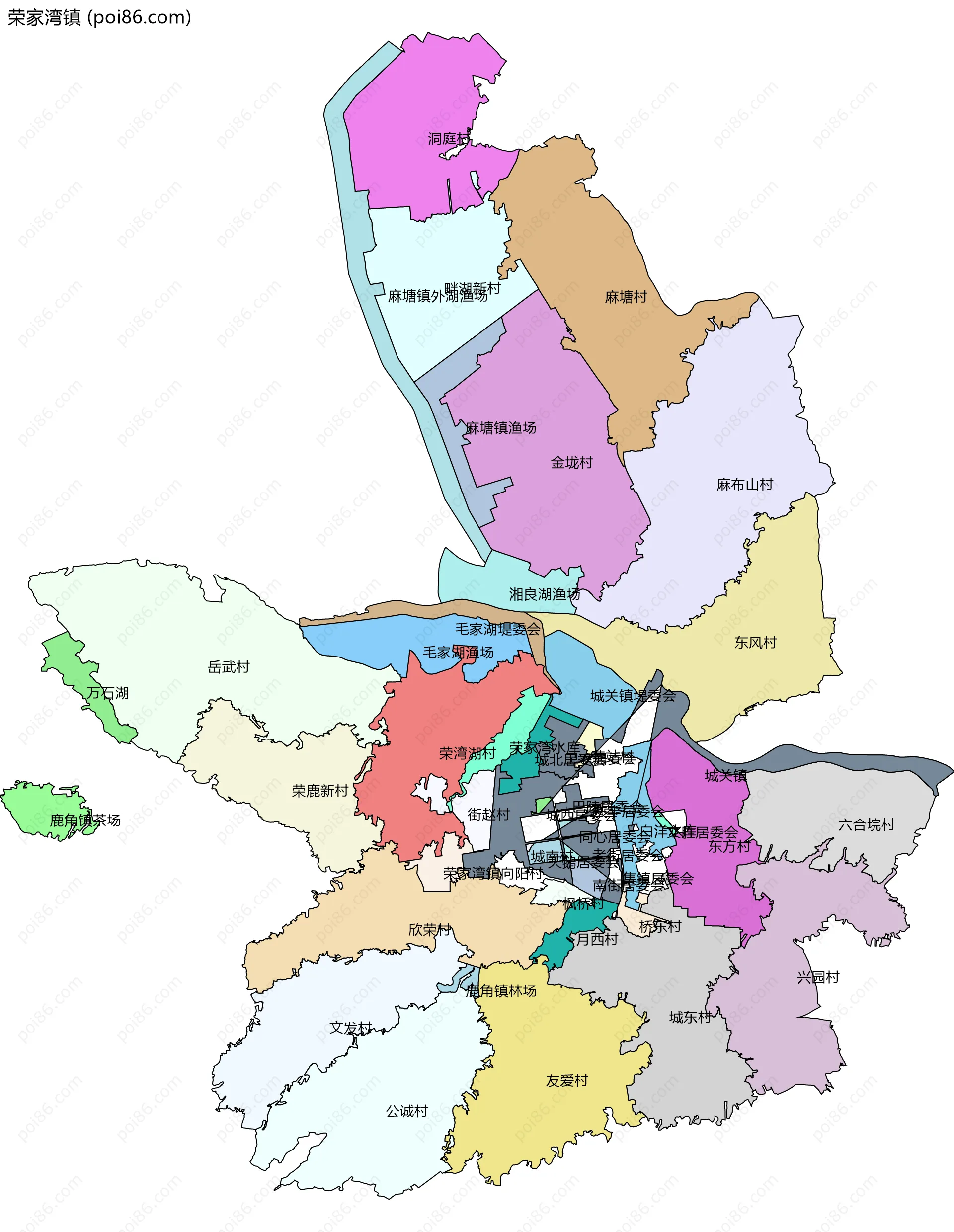 荣家湾镇边界地图(五级行政区划)
