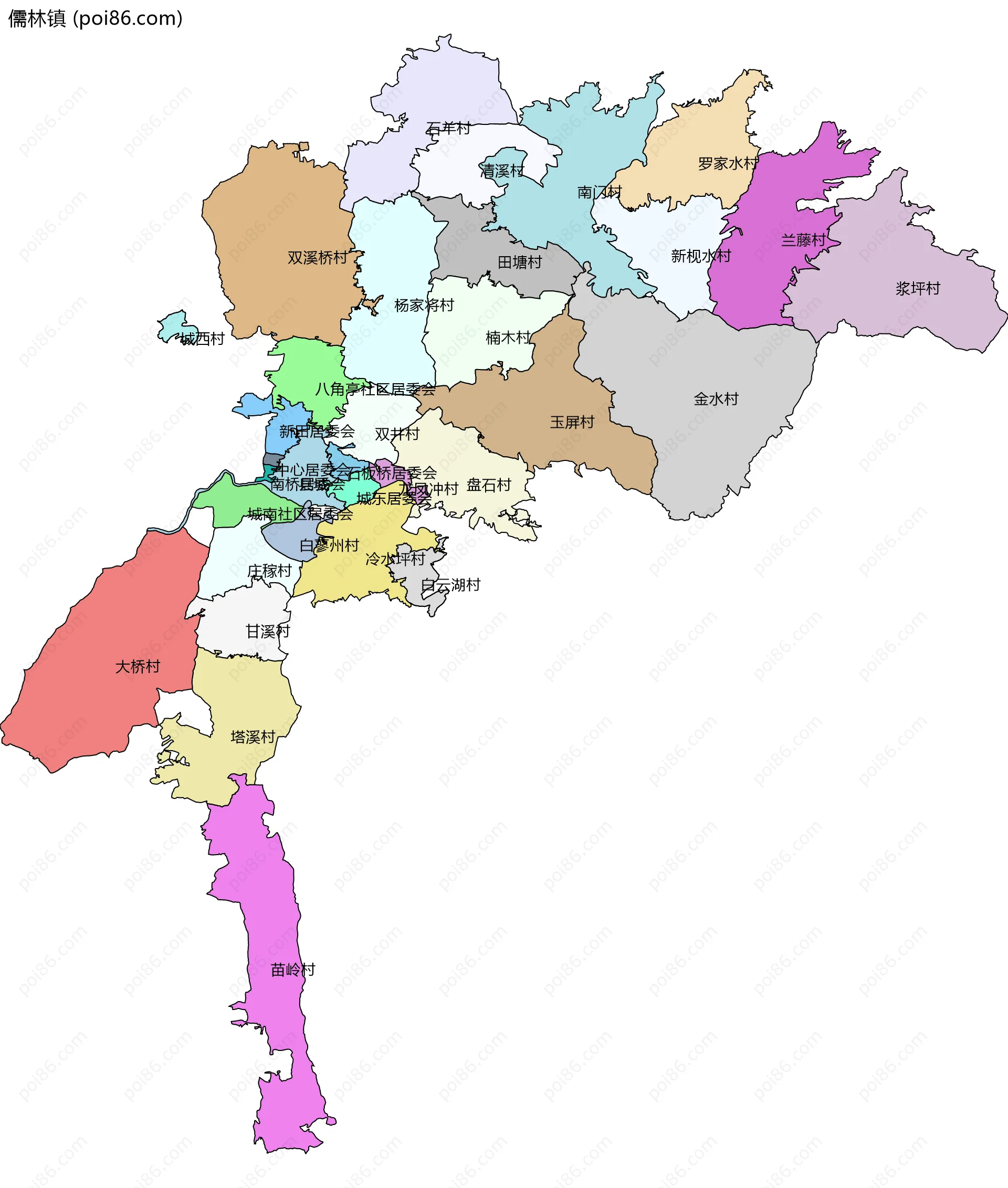 儒林镇边界地图(五级行政区划)