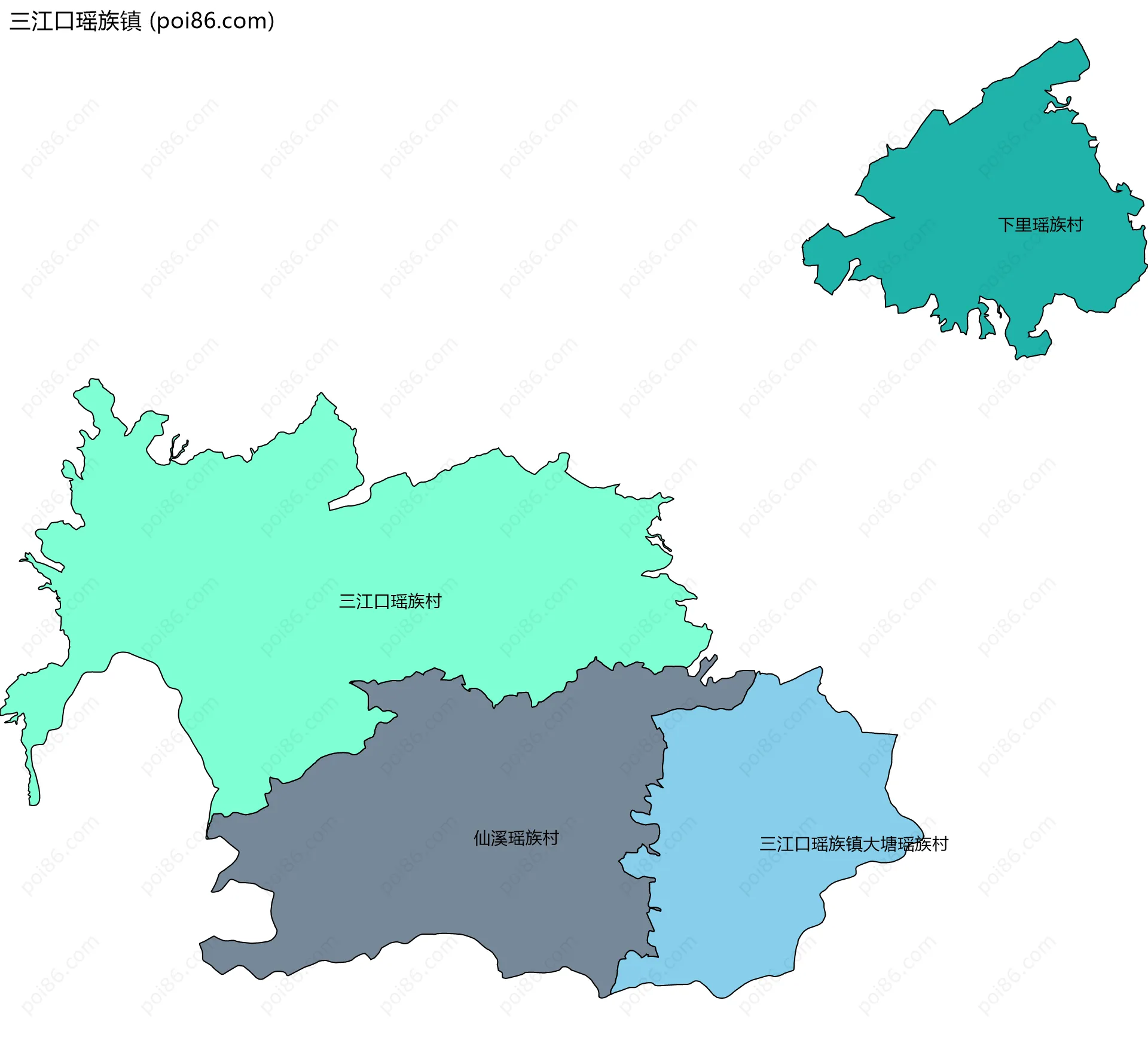 三江口瑶族镇边界地图(五级行政区划)