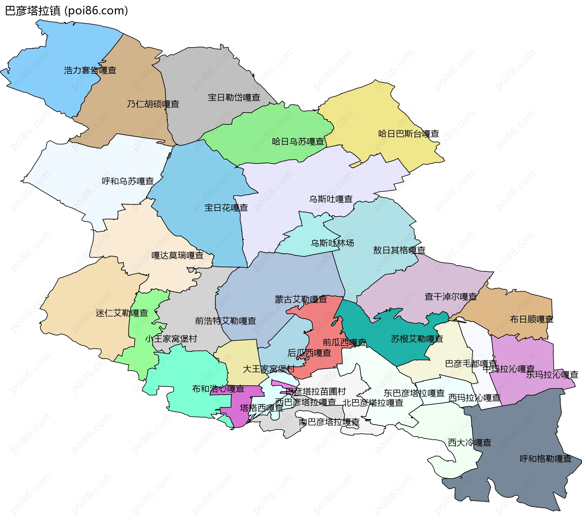 巴彦塔拉镇边界地图(五级行政区划)