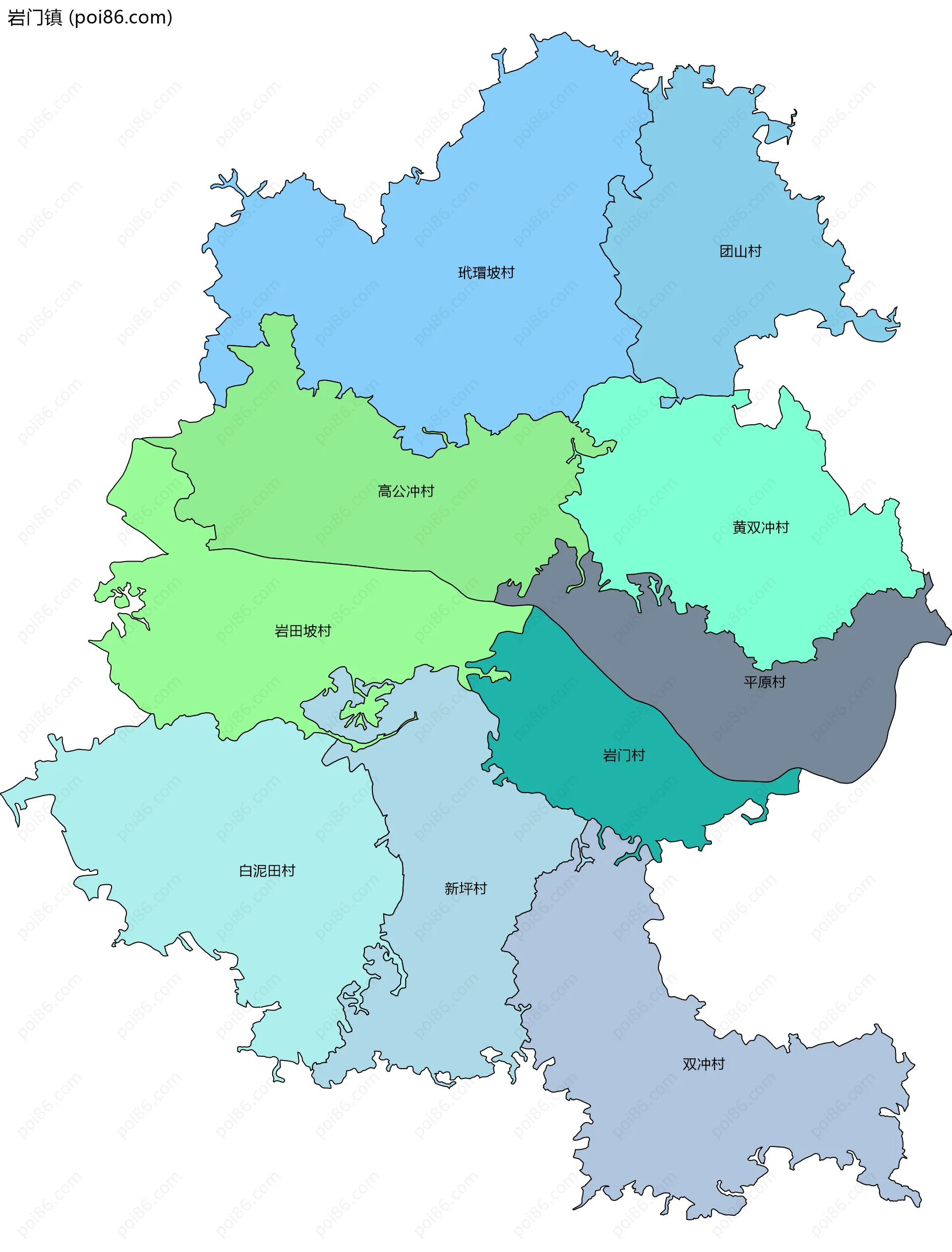 岩门镇边界地图(五级行政区划)