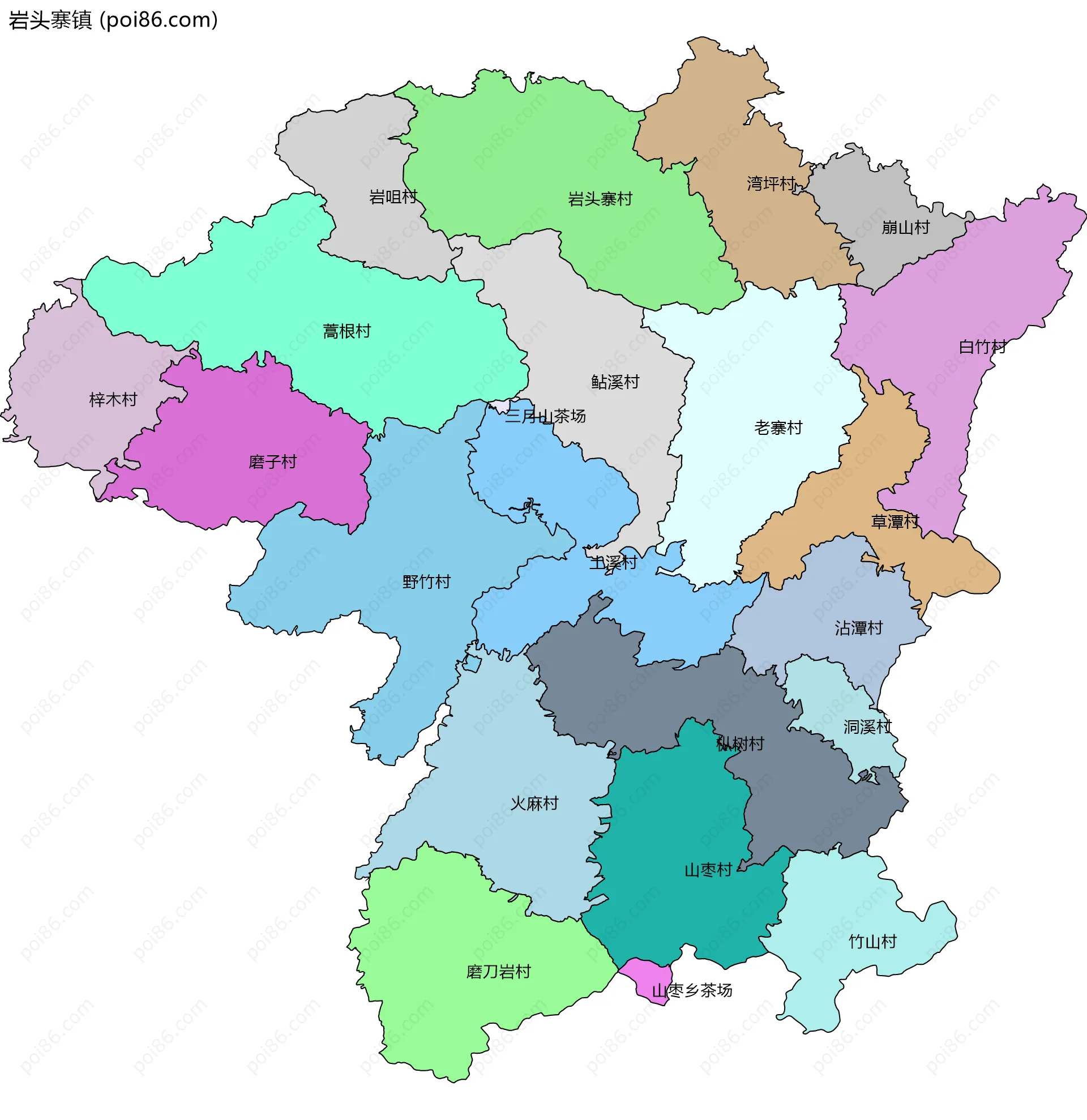 岩头寨镇边界地图(五级行政区划)