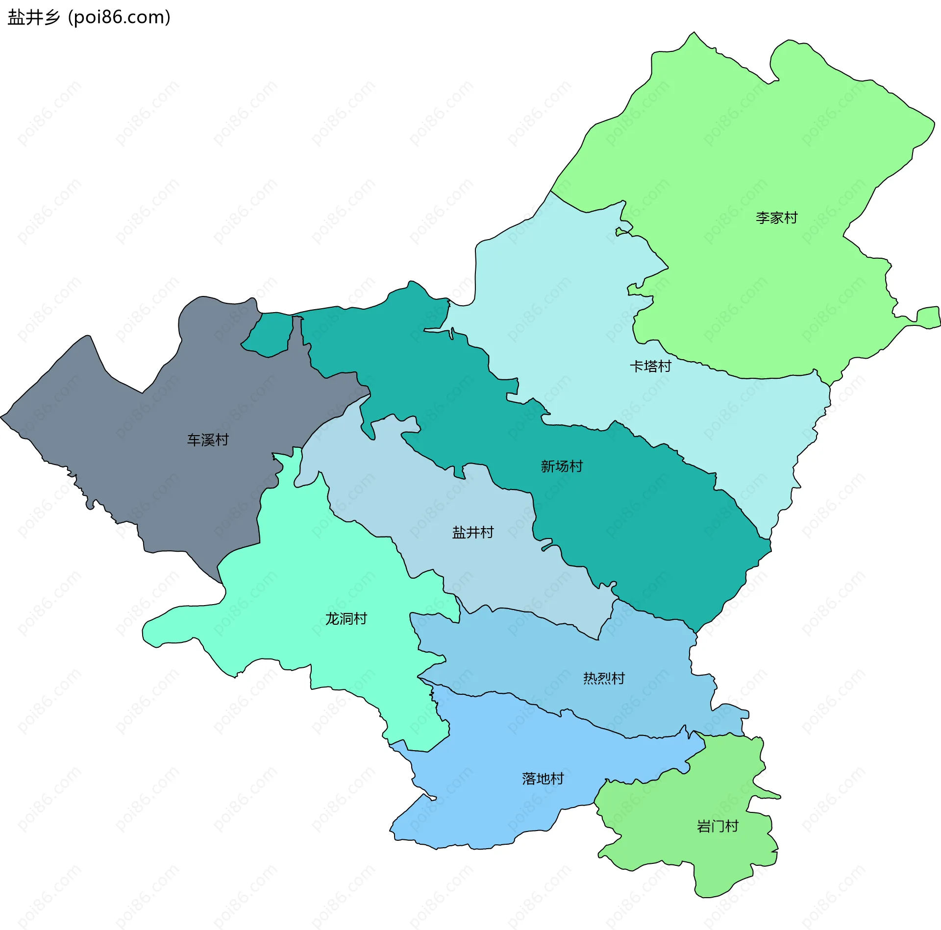 盐井乡边界地图(五级行政区划)