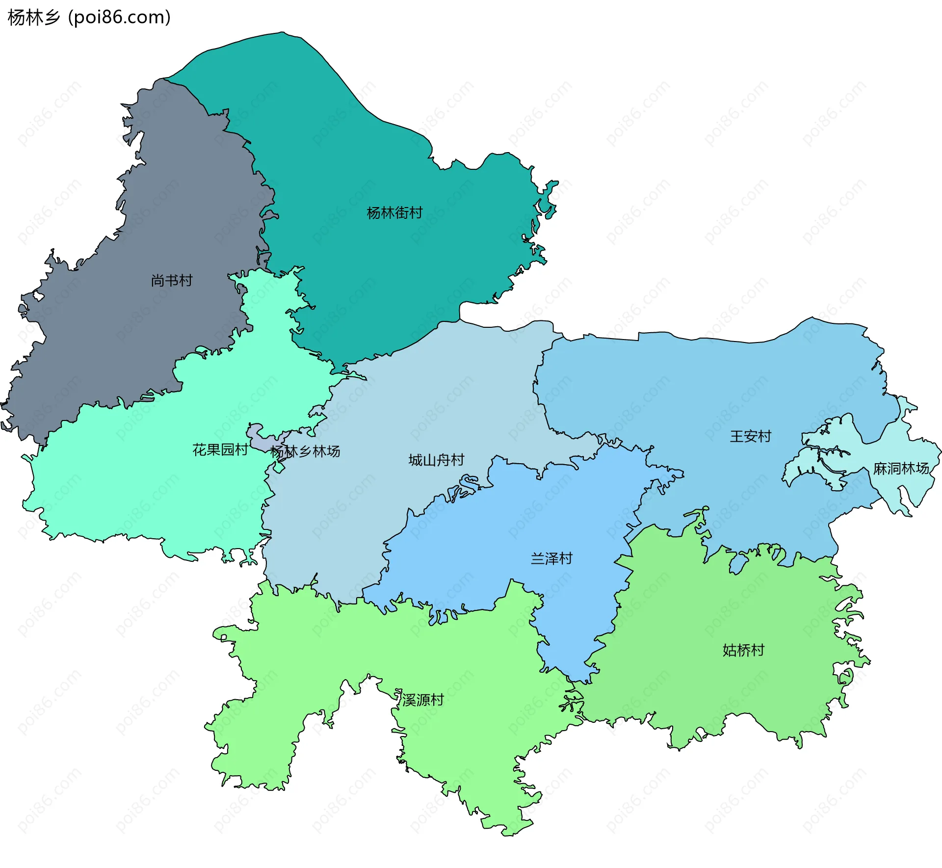 杨林乡边界地图(五级行政区划)