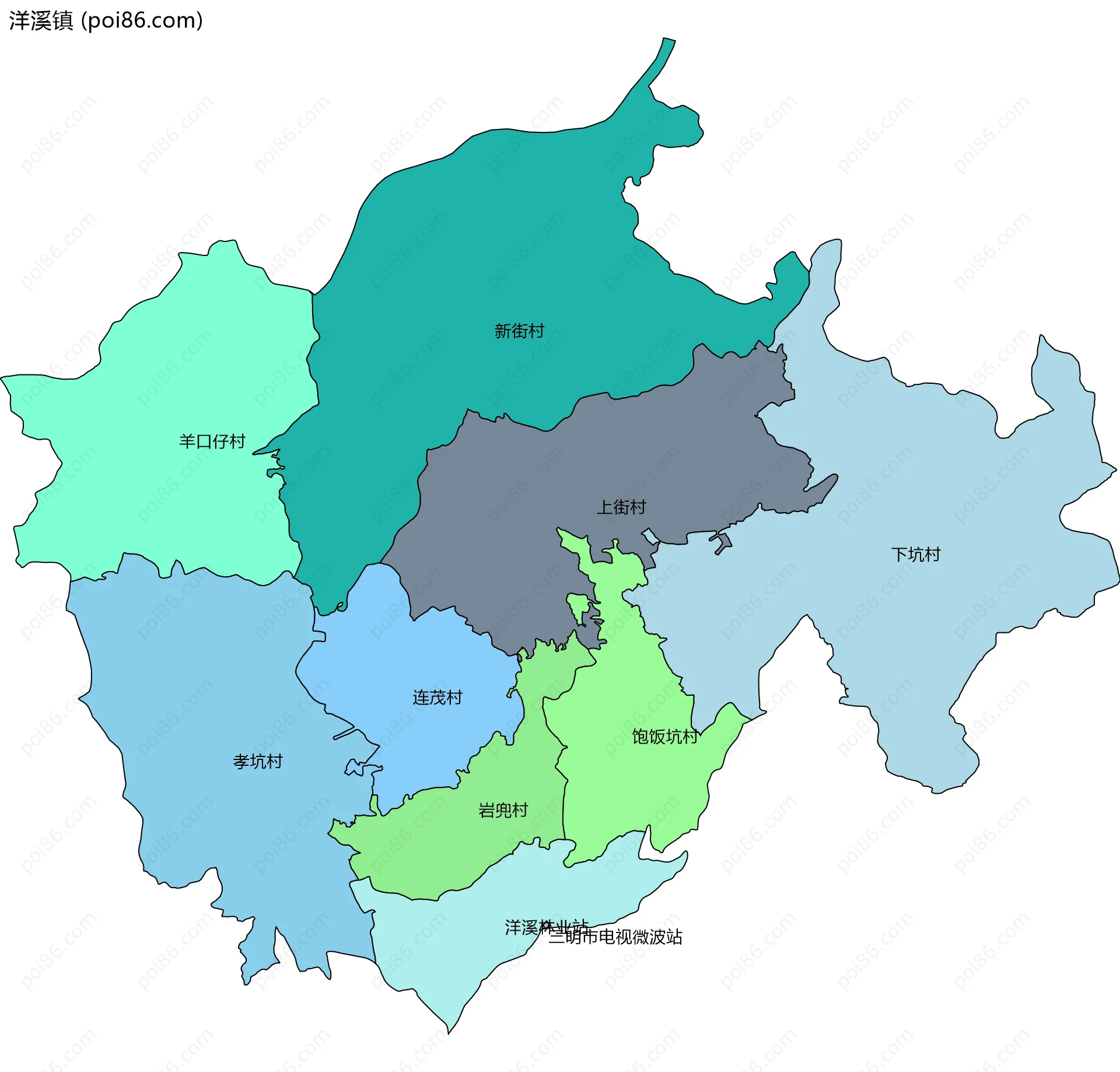 洋溪镇边界地图(五级行政区划)