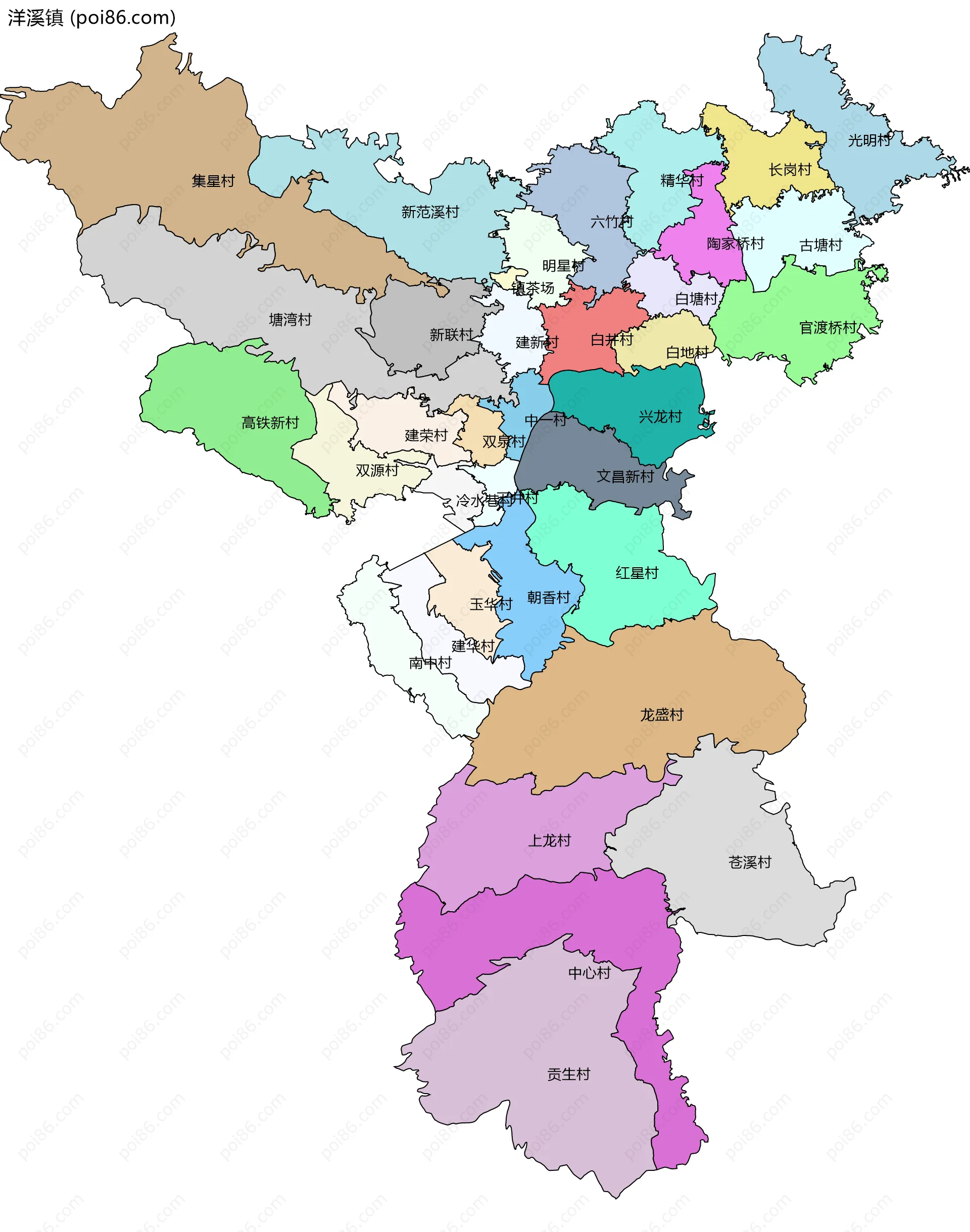 洋溪镇边界地图(五级行政区划)