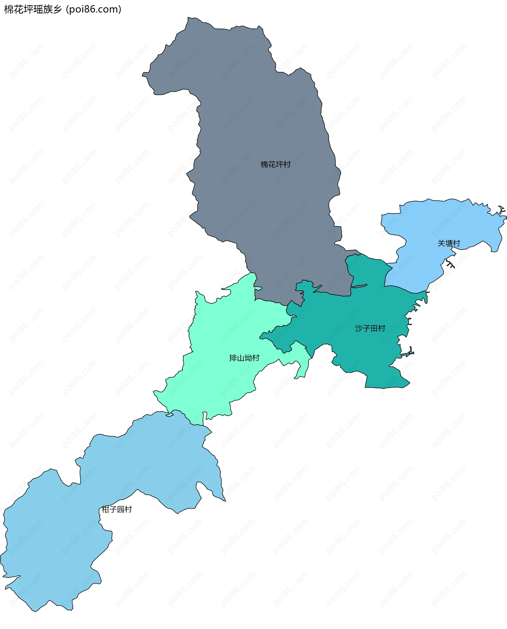 棉花坪瑶族乡边界地图(五级行政区划)