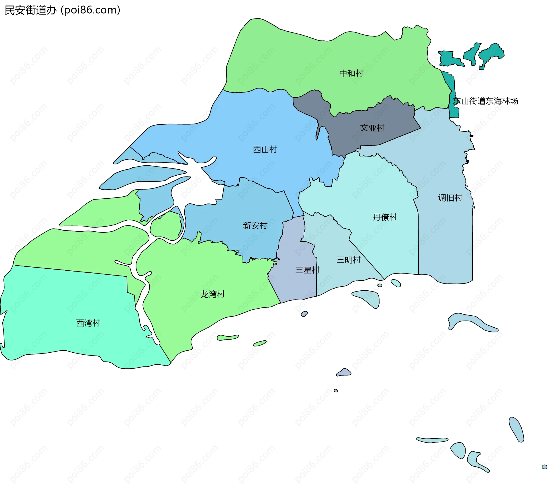 民安街道办边界地图(五级行政区划)