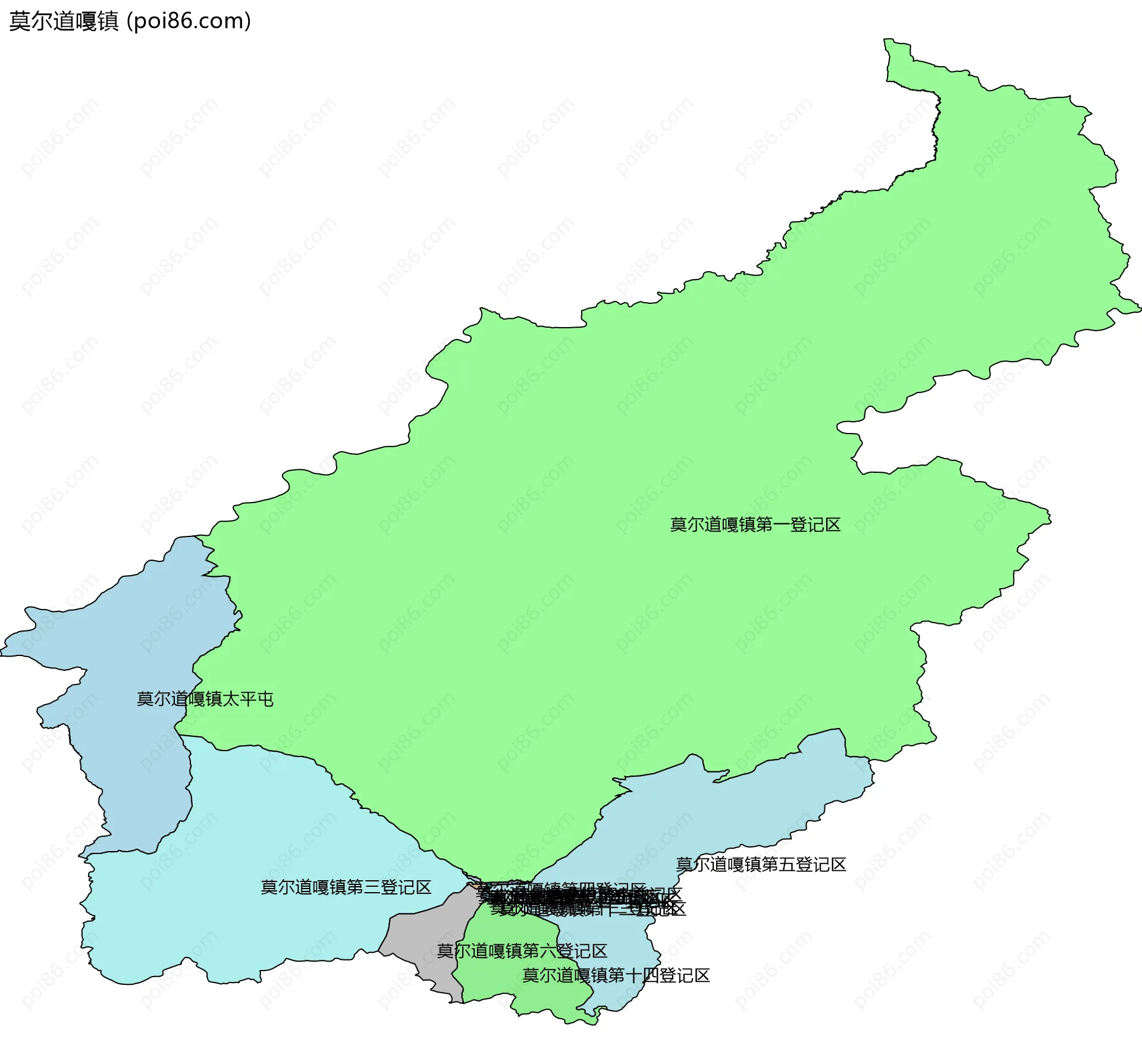 莫尔道嘎镇边界地图(五级行政区划)