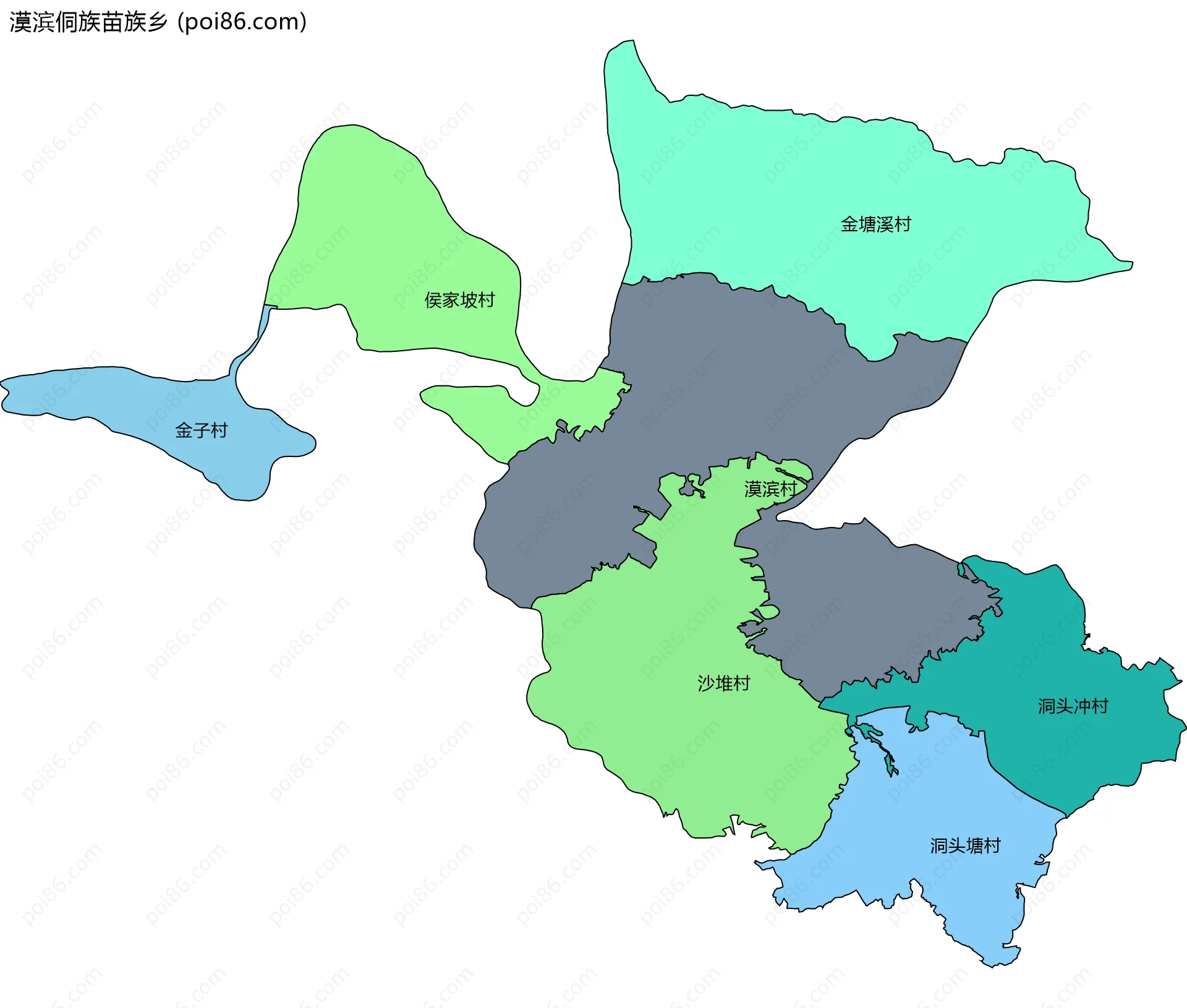 漠滨侗族苗族乡边界地图(五级行政区划)
