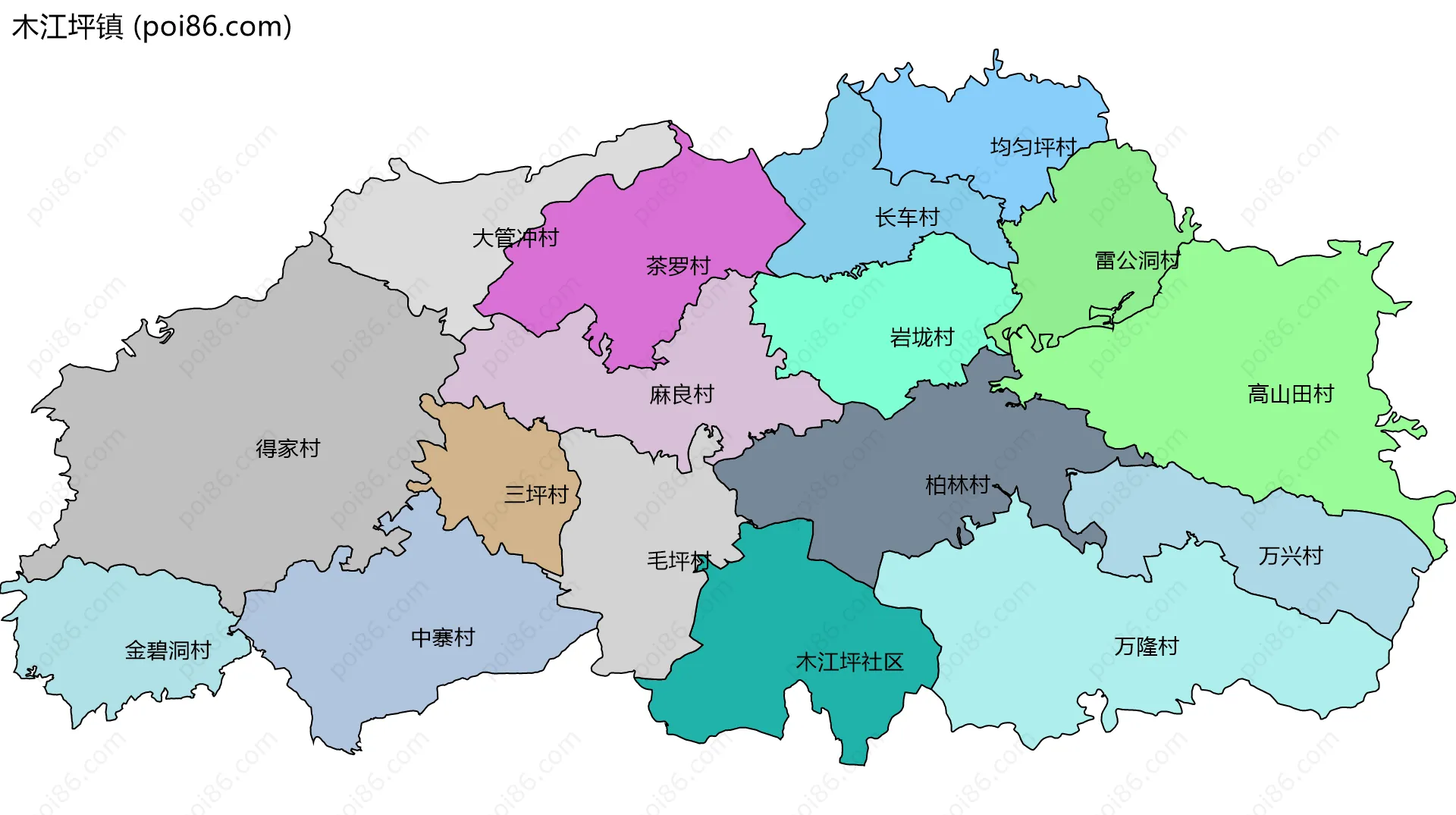 木江坪镇边界地图(五级行政区划)